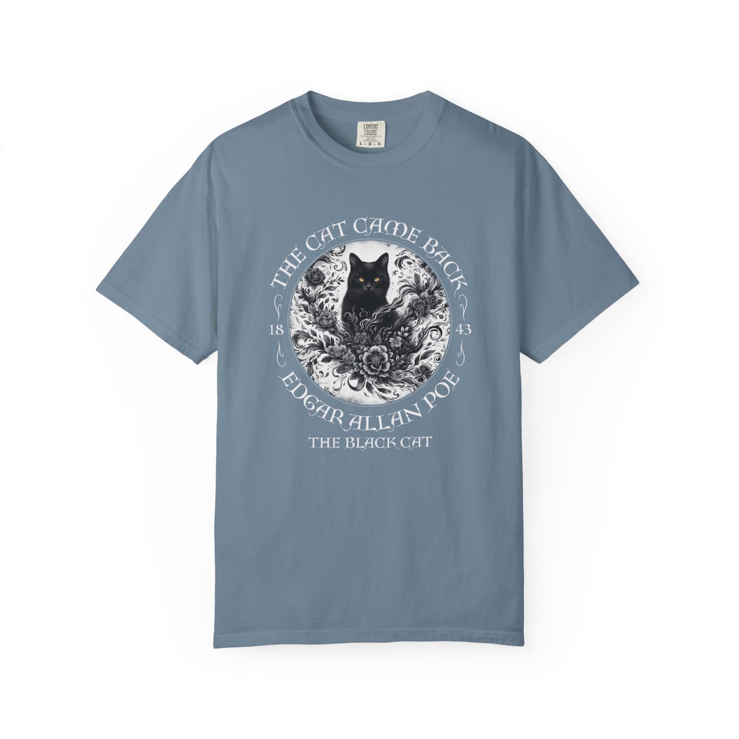 Gothic Cat TShirt Edgar Allan Poe The Black Cat Dark Academia Cottagecore Aesthetic Book Lover Gift Haunting Apparel Halloween Fall Tee T-Shirt Printify Ice Blue S