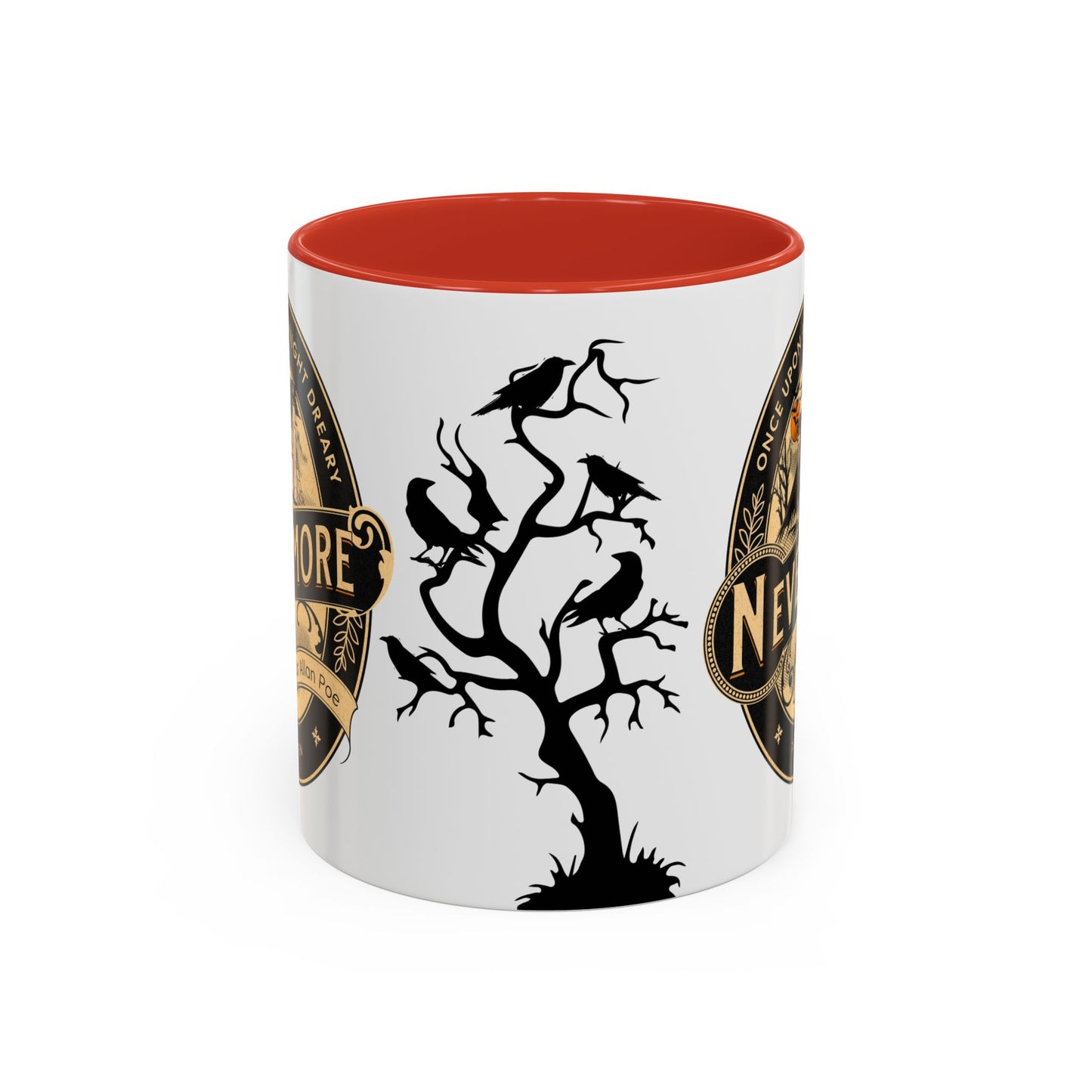 Edgar Allan Poe Coffee Mug, The Raven, Spooky Halloween Coffee, Tea Mug, Haunting Horror Movie Gift for Halloween, Dark Academia, Book Lover Mug Printify 11oz Red