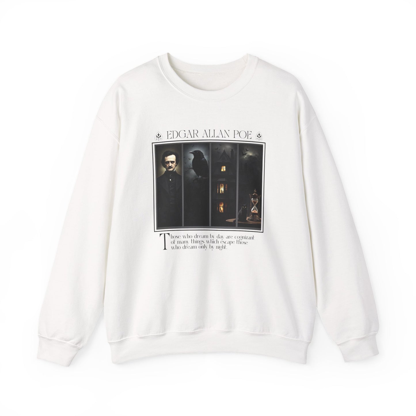 Edgar Allan Poe Sweatshirt The Raven Nevermore Gothic Horror Sweater Dark Academia Macabre Halloween Gift for Book Lovers Birthday Christmas Sweatshirt Printify White S