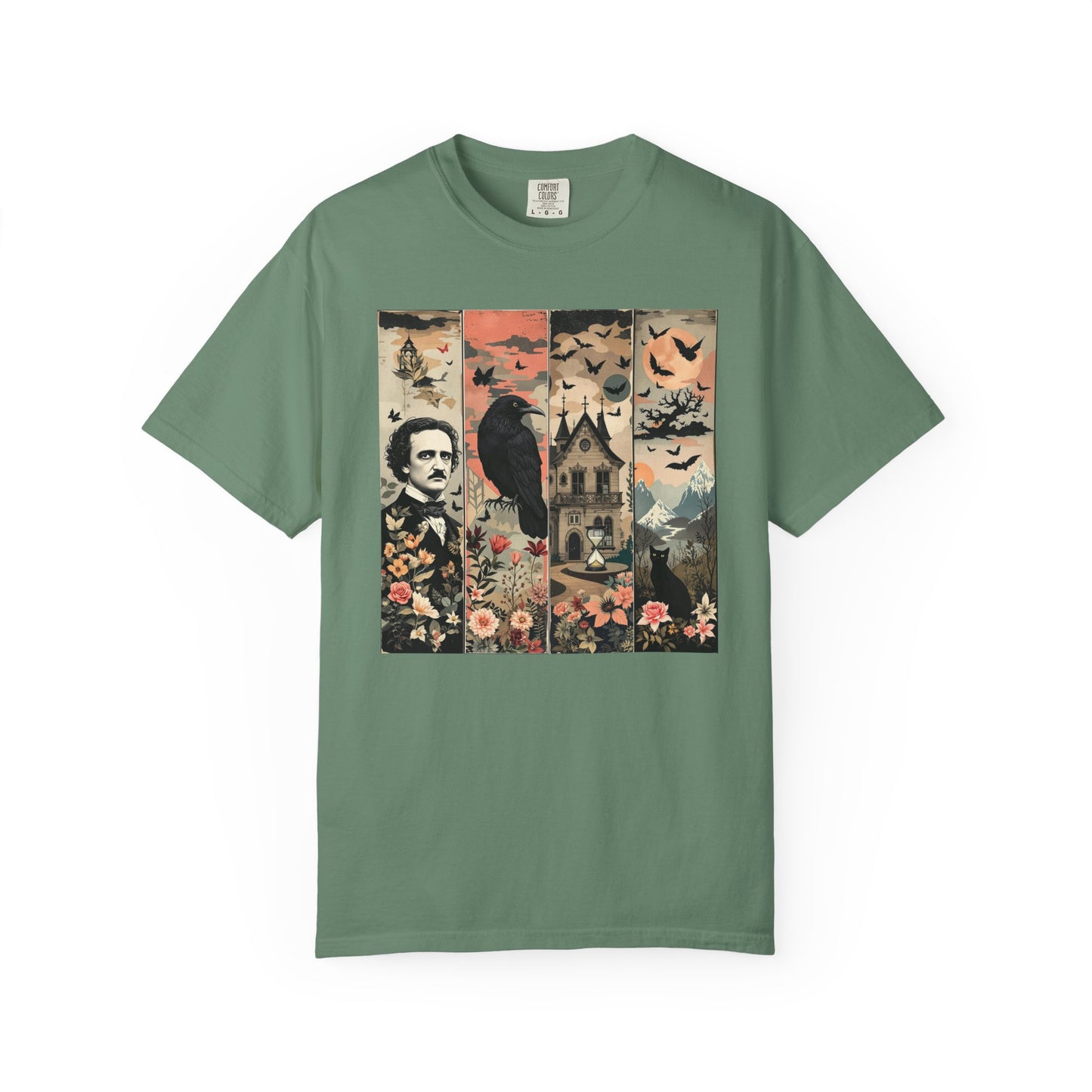 Edgar Allan Poe T-Shirt Gothic Graphic Tee The Raven Nevermore Quote Horror Literature Shirt Dark Academia Aesthetic Halloween Party Gift T-Shirt Printify Light Green S