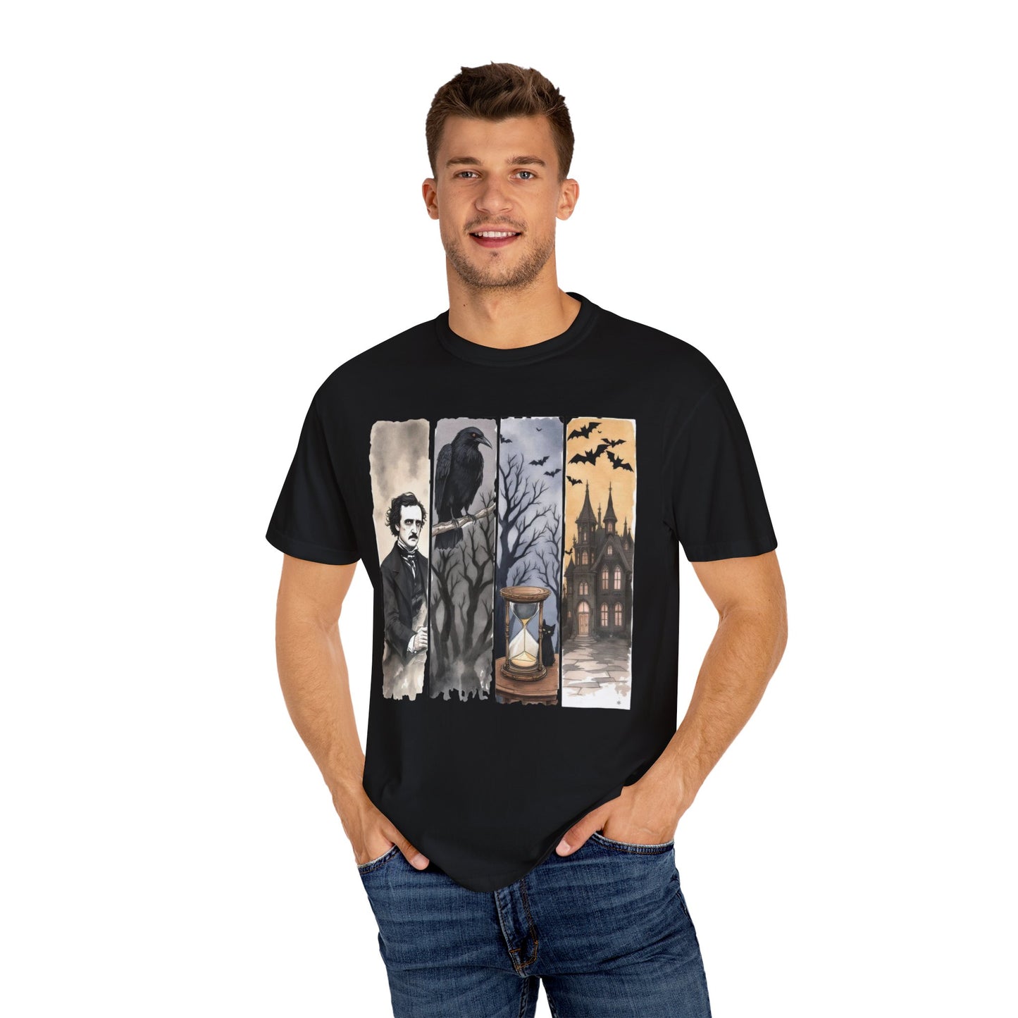 Edgar Allan Poe T-Shirt Gothic Graphic Tee The Raven Nevermore Quote Horror Literature Shirt Dark Academia Aesthetic Halloween Party Gift