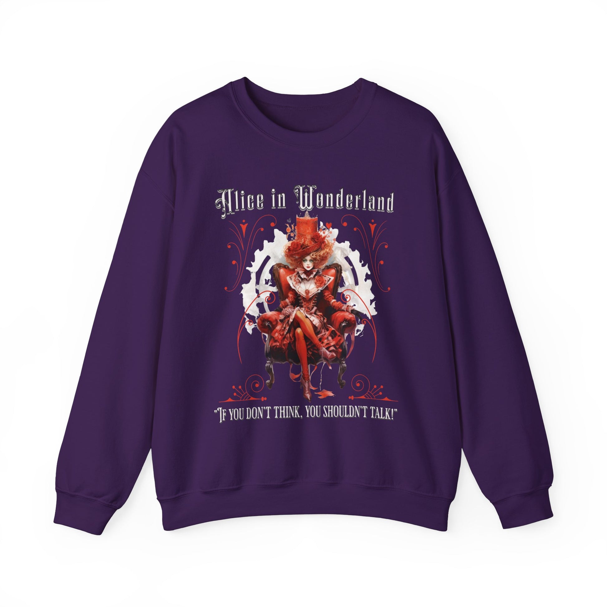 Queen of Hearts Sweatshirt, Alice In Wonderland Lewis Carroll Whimsigoth Academia Sweater Mad Hatter Tea Party Tee Bookish Booktok Gift Sweatshirt Printify S Purple