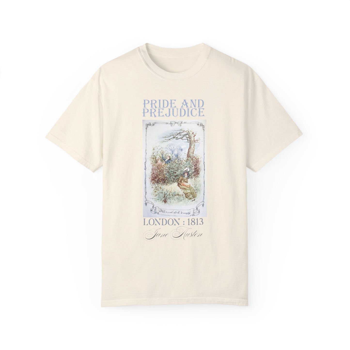 Jane Austen Comfort Colors TShirt, Pride & Prejudice Historical Romance, Bookish Literary Jane Austen Fan Art Gift for Her Bookclub Tee T-Shirt Printify Ivory S