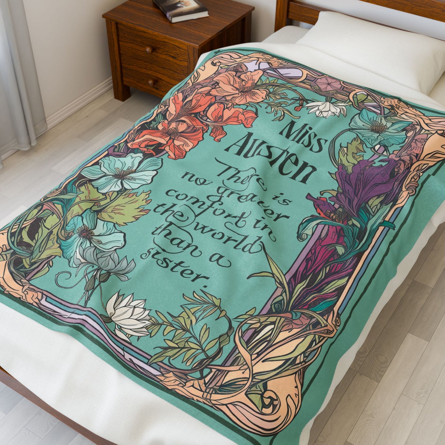 Jane Austen Quote Cozy Literary Velveteen Blanket - Perfect for Book Lovers, Gifts for Sisters, Home Decor, Reading Nook, Cozy Nights All Over Prints Printify