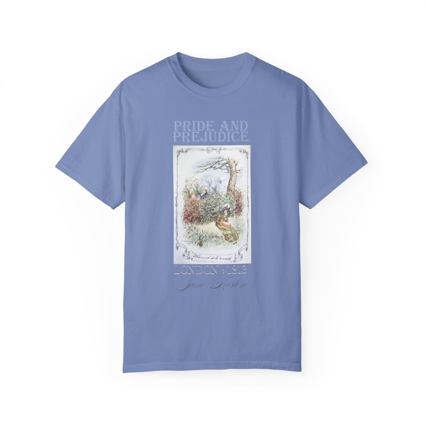 Jane Austen Comfort Colors TShirt, Pride & Prejudice Historical Romance, Bookish Literary Jane Austen Fan Art Gift for Her Bookclub Tee T-Shirt Printify Washed Denim S