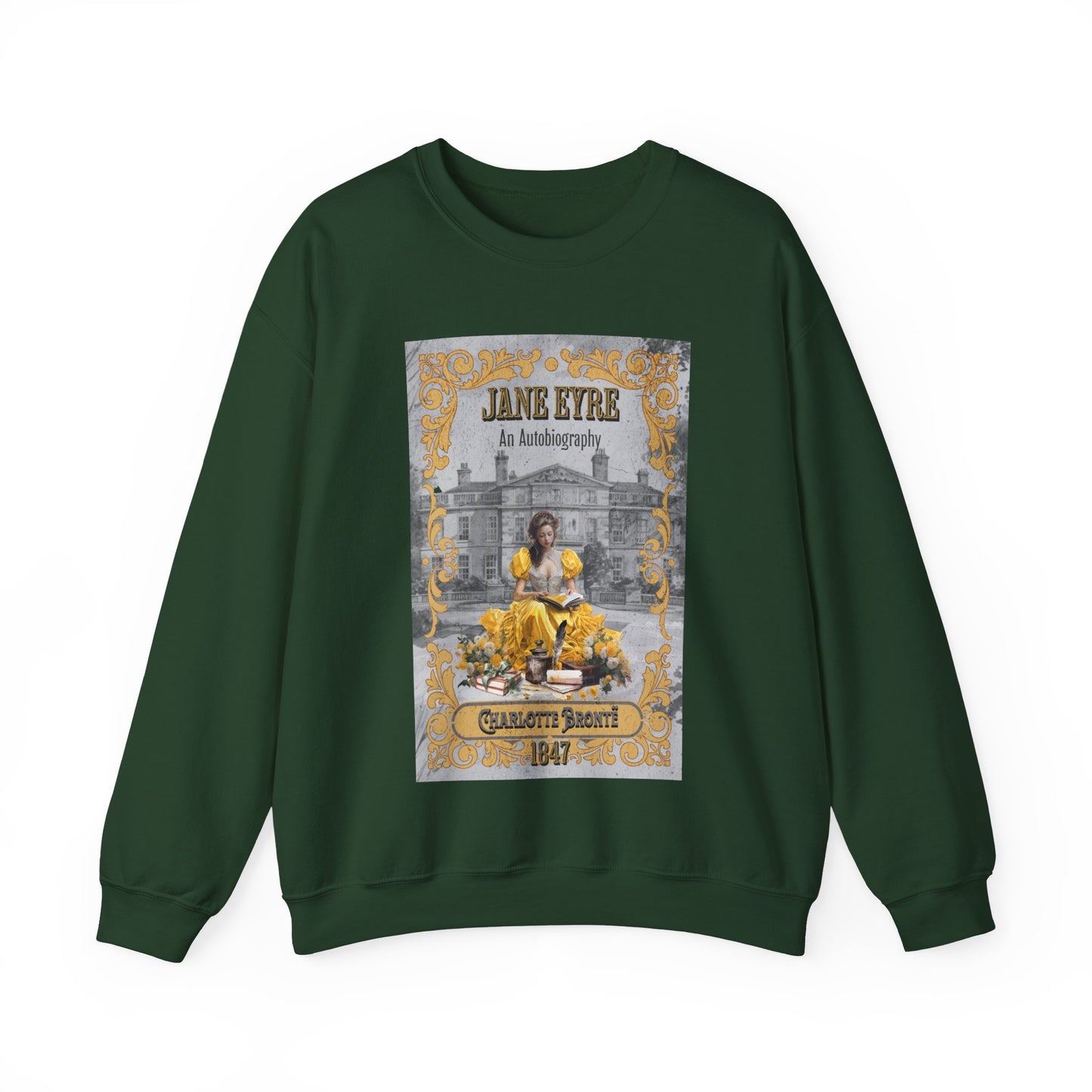Jane Eyre Sweatshirt, Charlotte Brontë Historical Romance Sweater, Bookish Literary Brontë Sisters Fan Art Gift, Gift for Her, Readers, Sweatshirt Printify S Forest Green