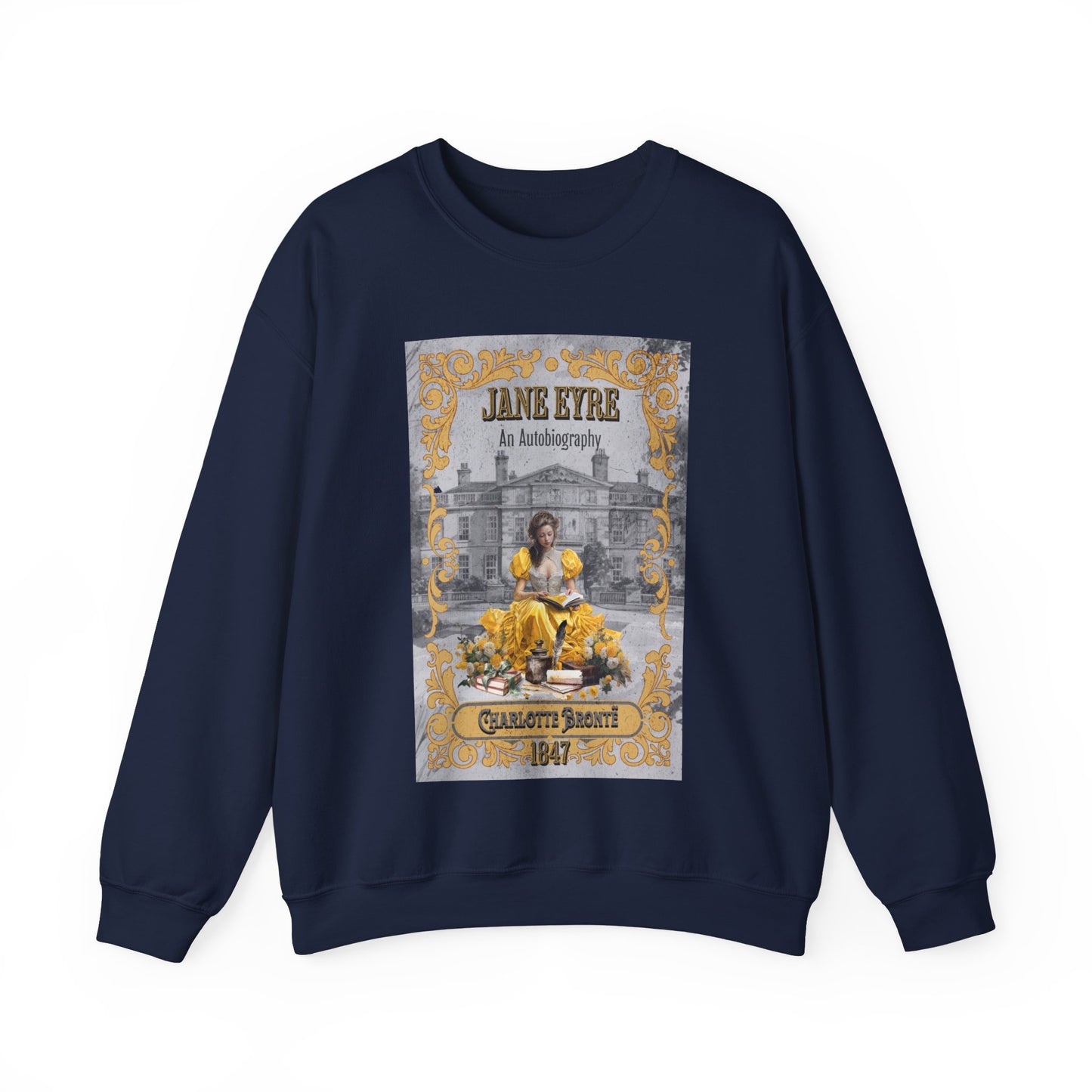 Jane Eyre Sweatshirt, Charlotte Brontë Historical Romance Sweater, Bookish Literary Brontë Sisters Fan Art Gift, Gift for Her, Readers, Sweatshirt Printify S Navy