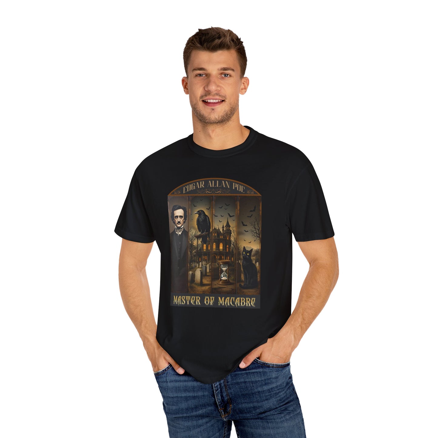 Edgar Allan Poe T-Shirt Gothic Graphic Tee The Raven Nevermore Quote Horror Literature Shirt Dark Academia Aesthetic Halloween Party Gift