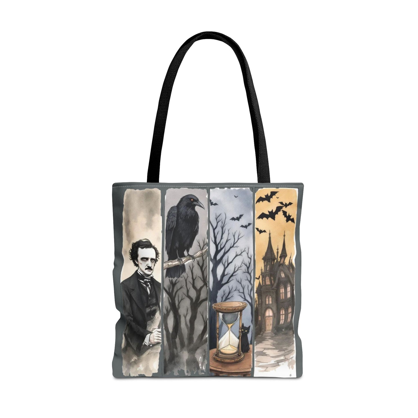 Edgar Allan Poe Tote Bag Gothic Literary Gift for Book Lover Dark Academia Macabre Accessory Halloween Tote Fall School Bag for Poetember Bags Printify 18" × 18'' Black