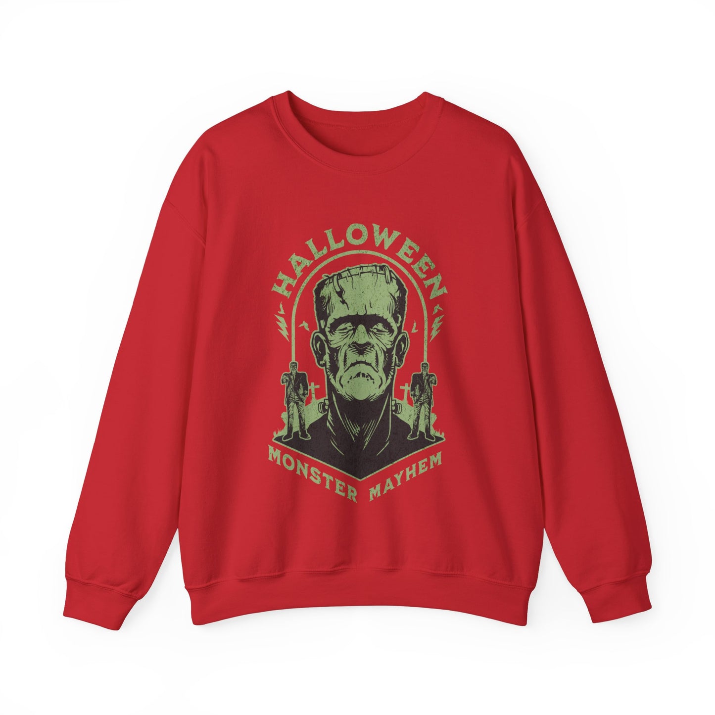 Vintage Halloween Frankenstein Monster Graphic Sweatshirt, Creepy Spooky Book Lover Gift, Horror Movie, Fall Festival Party Sweater. Sweatshirt Printify S Red
