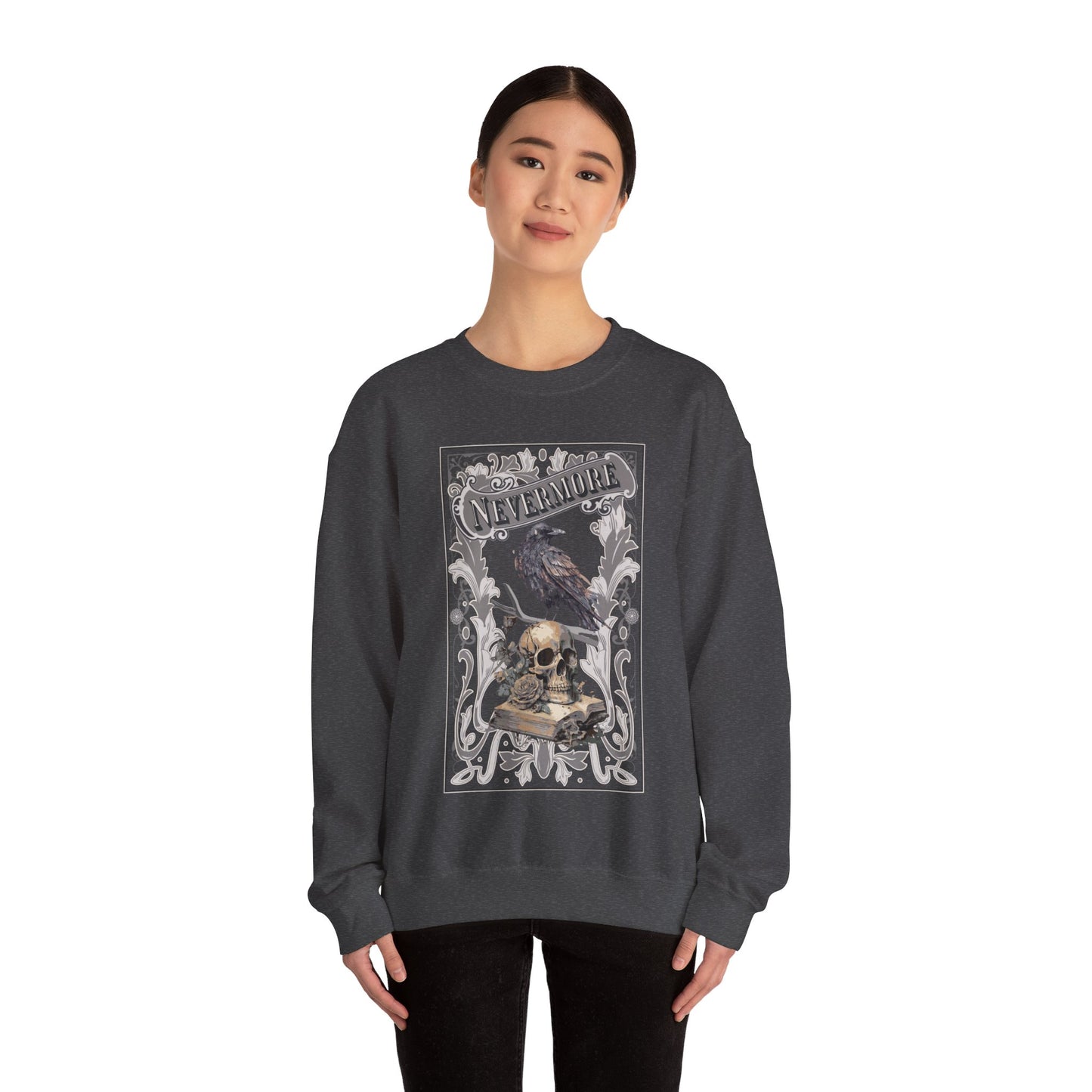 Edgar Allan Poe, Nevermore The Raven Sweatshirt, Book Lover, Halloween, Haunting Gothic Gift, Light, Dark Academia, Horror Movie Sweater Sweatshirt Printify
