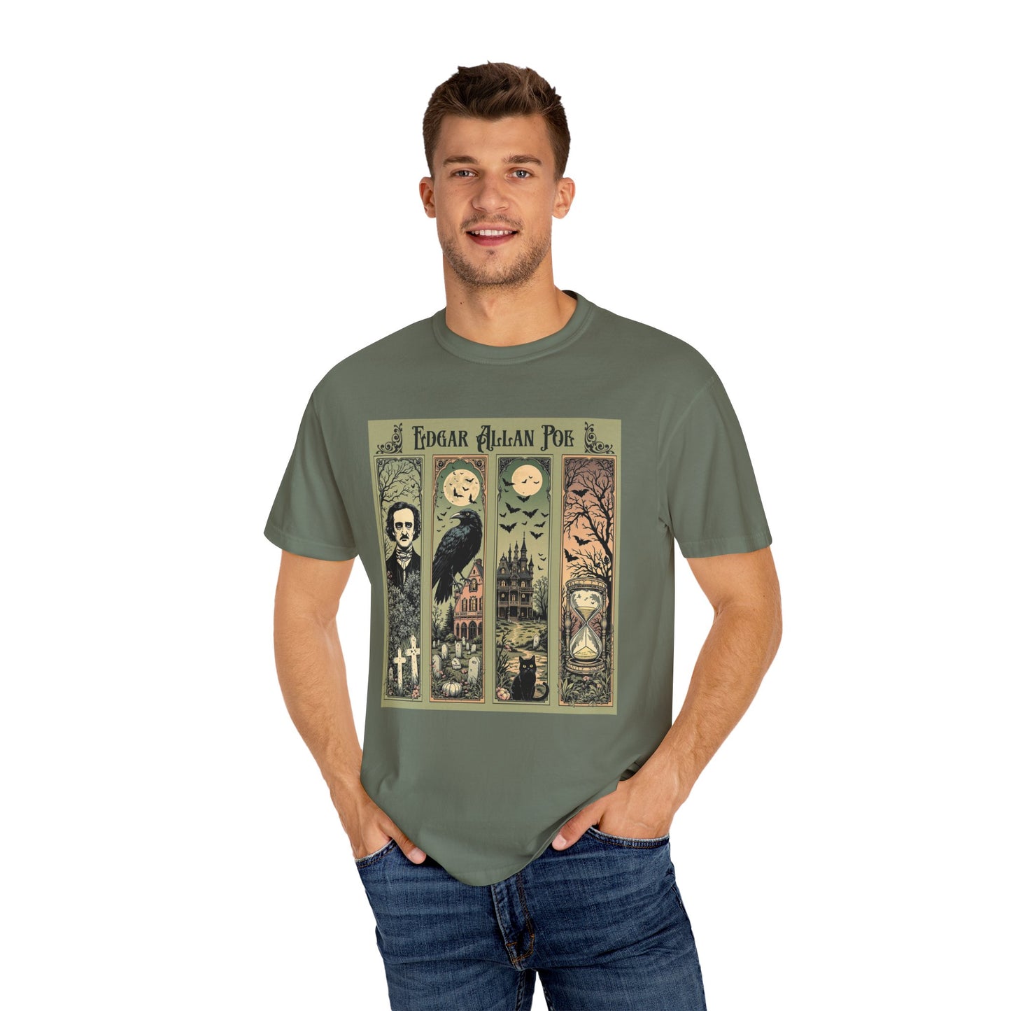 Edgar Allan Poe T-Shirt Gothic Graphic Tee The Raven Nevermore Quote Horror Literature Shirt Dark Academia Aesthetic Halloween Party Gift