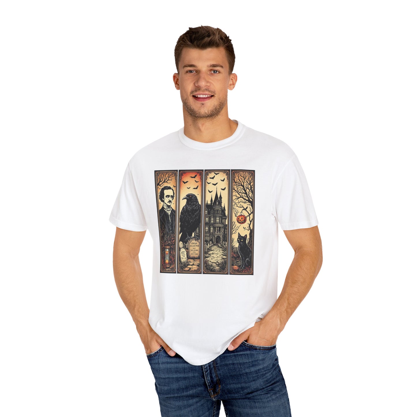 Edgar Allan Poe T-Shirt Gothic Graphic Tee The Raven Nevermore Quote Horror Literature Shirt Dark Academia Aesthetic Halloween Party Gift T-Shirt Printify