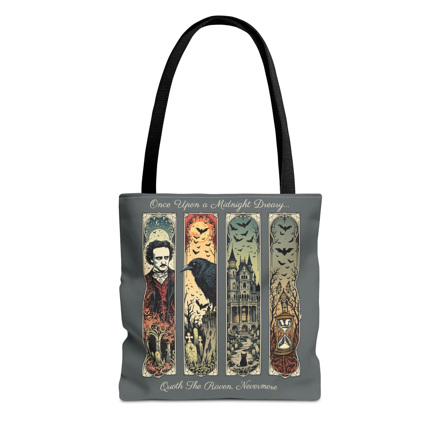 Edgar Allan Poe Tote Bag Gothic Literary Gift for Book Lover Dark Academia Macabre Accessory Halloween Tote Fall School Bag for Poetember Bags Printify 13" × 13'' Black