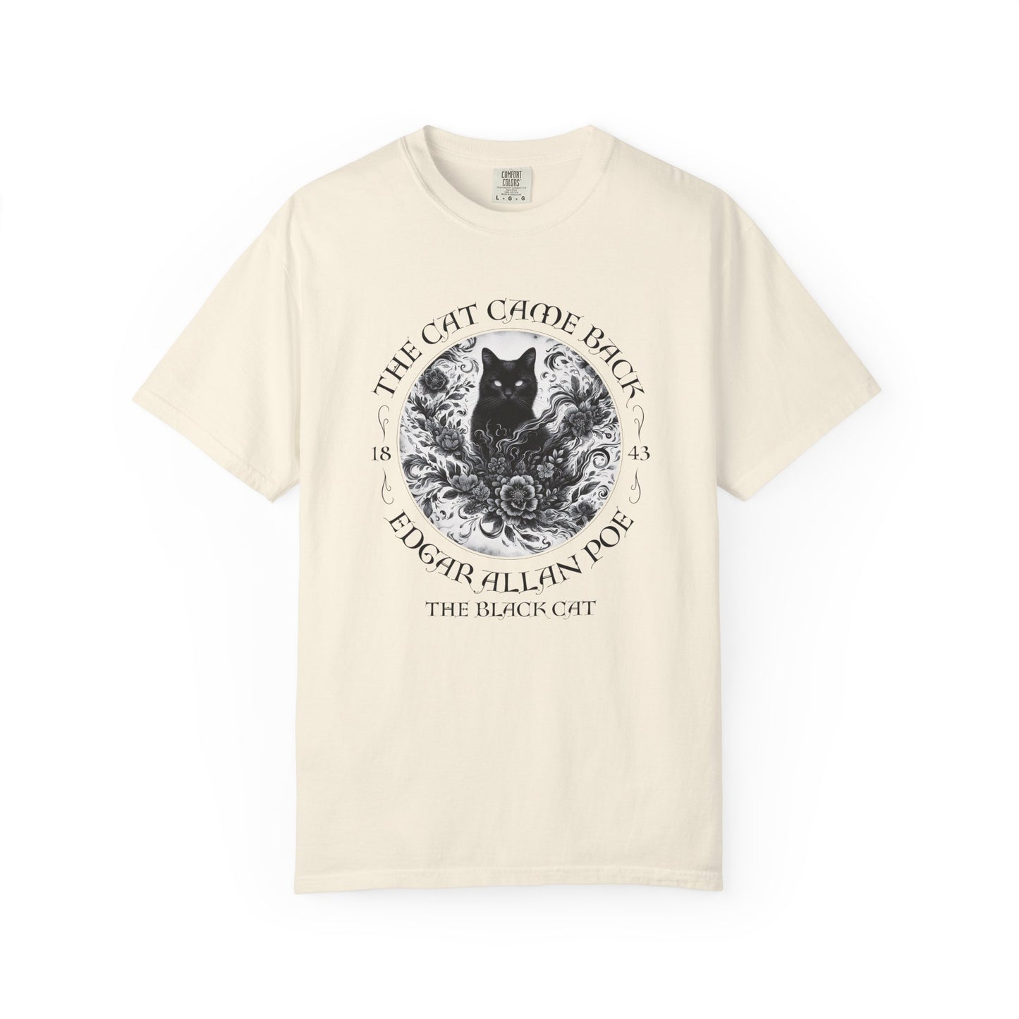 Gothic Cat TShirt Edgar Allan Poe The Black Cat Dark Academia Cottagecore Aesthetic Book Lover Gift Haunting Apparel Halloween Fall Tee T-Shirt Printify Ivory S