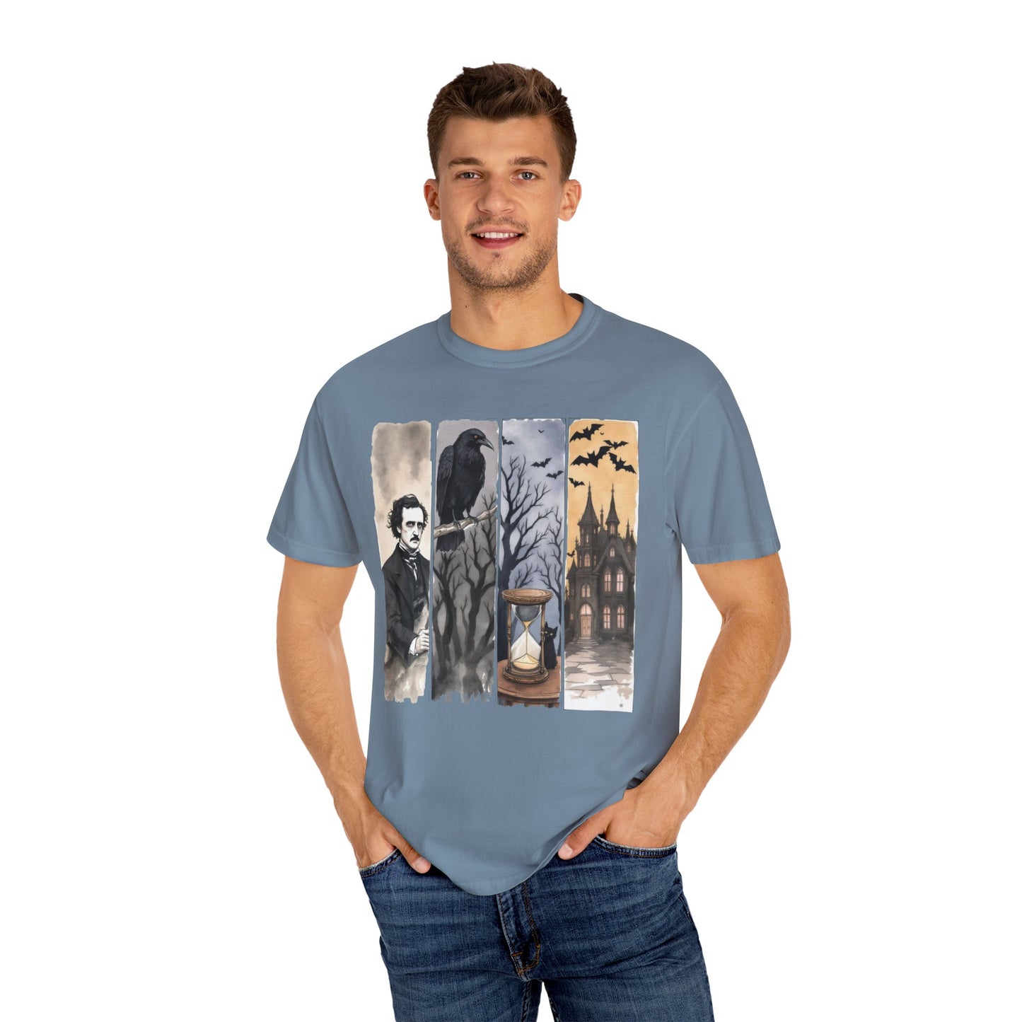Edgar Allan Poe T-Shirt Gothic Graphic Tee The Raven Nevermore Quote Horror Literature Shirt Dark Academia Aesthetic Halloween Party Gift
