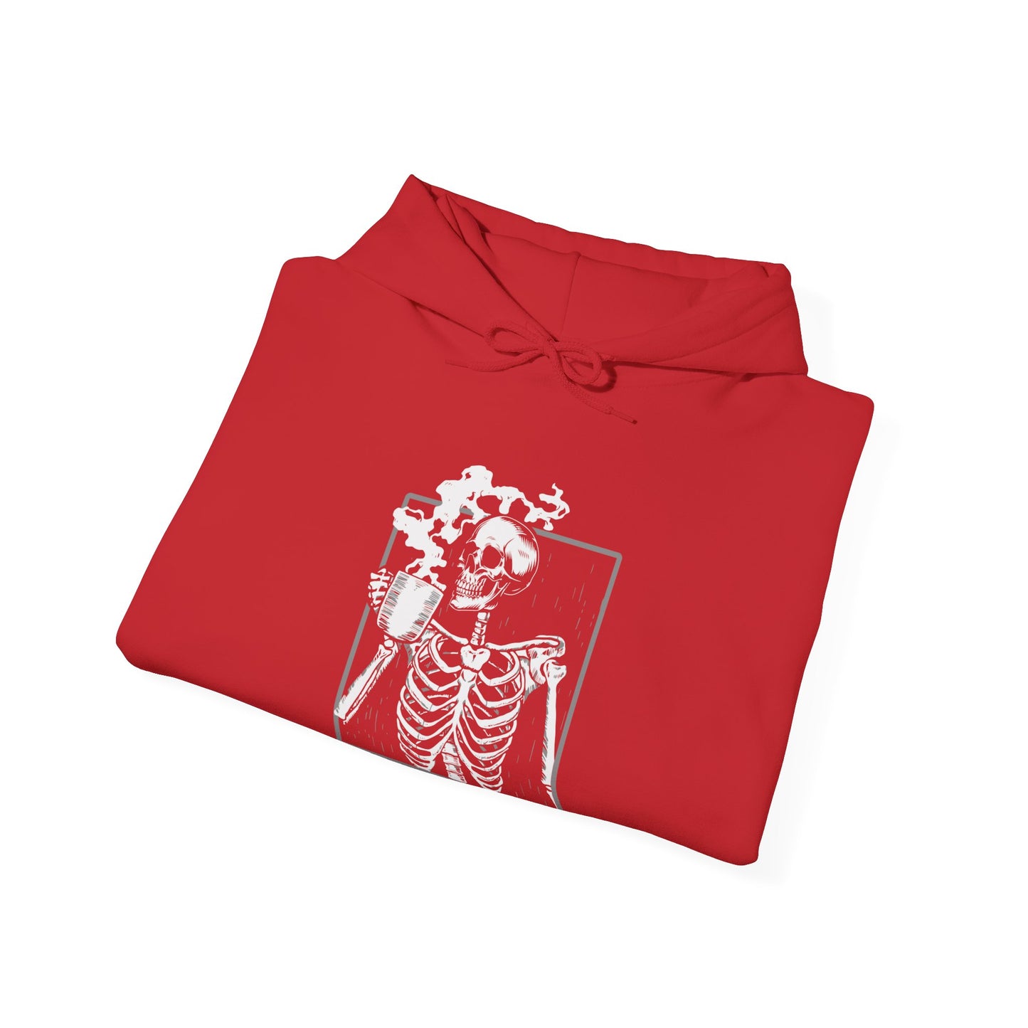 Halloween Skeleton Hoodie, Funny Coffee Drinking Skeleton, Spooky Season Sweater, Trick or Treating Shirt, Warm Halloween Party Hoodie Hoodie Printify