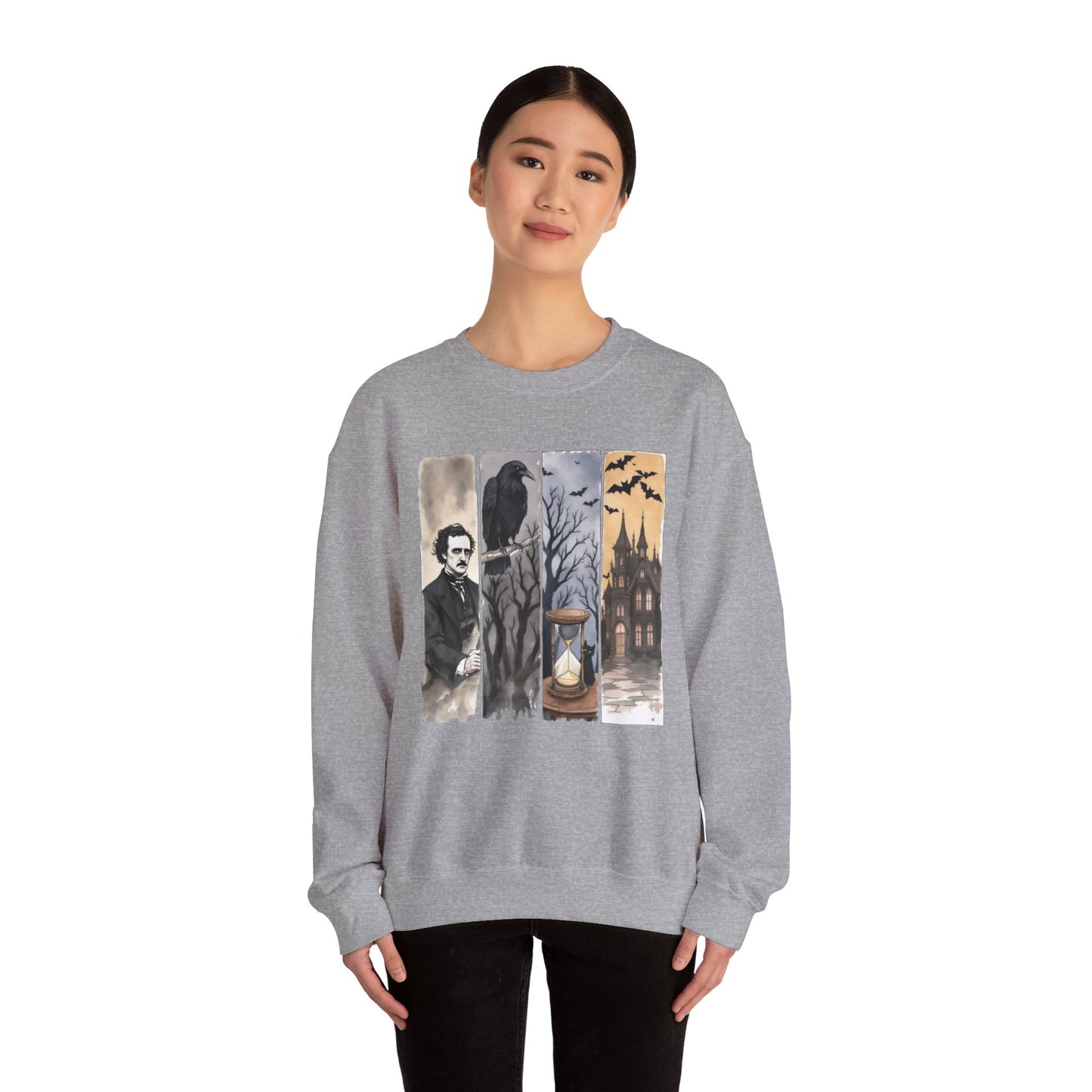 Edgar Allan Poe Sweatshirt The Raven Nevermore Gothic Horror Sweater Dark Academia Macabre Halloween Gift for Book Lovers Birthday Christmas