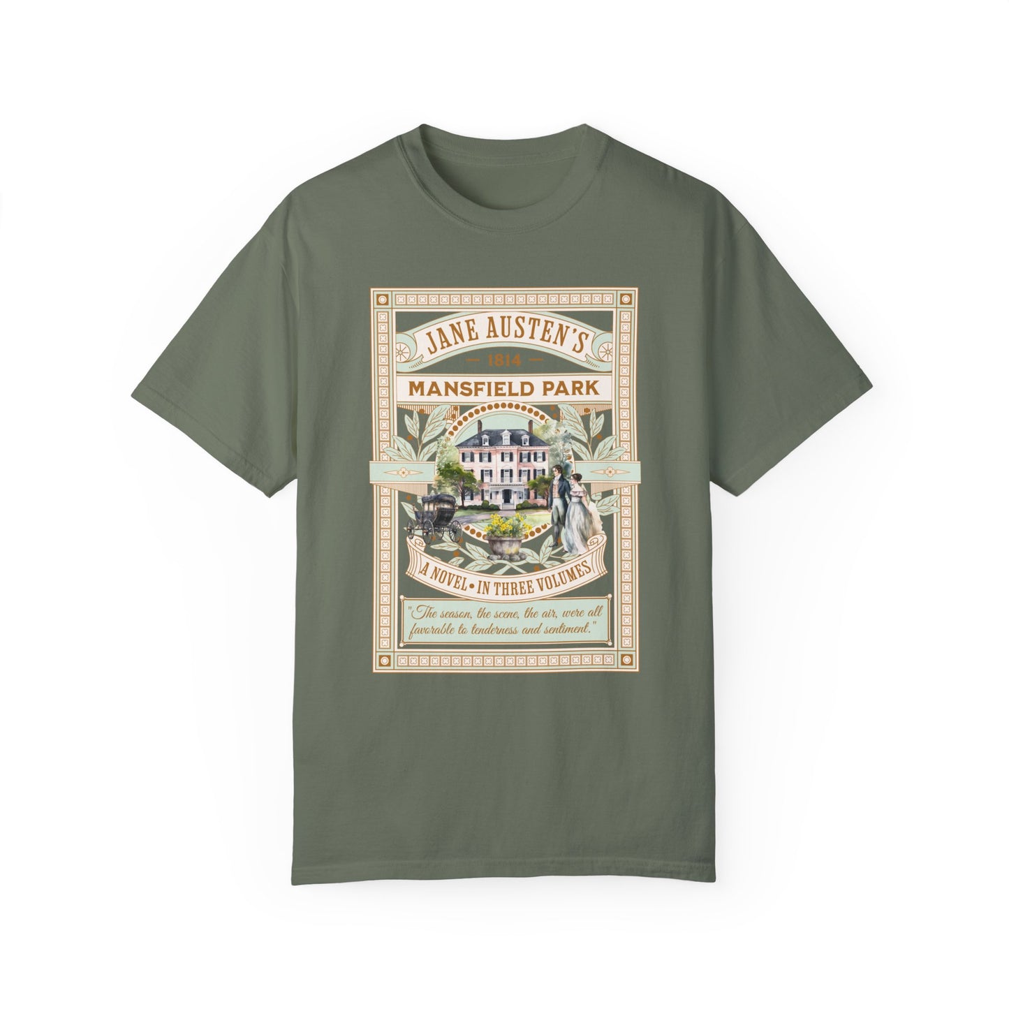 Jane Austen T- Shirt, Mansfield Park Historical Romance Comfort Colors Tee, Bookish Literary Jane Austen Fan Art Gift for Her Bookclub Shirt T-Shirt Printify Moss S