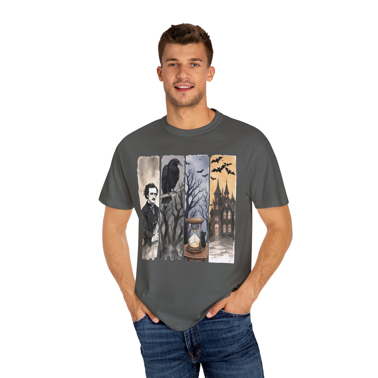 Edgar Allan Poe T-Shirt Gothic Graphic Tee The Raven Nevermore Quote Horror Literature Shirt Dark Academia Aesthetic Halloween Party Gift
