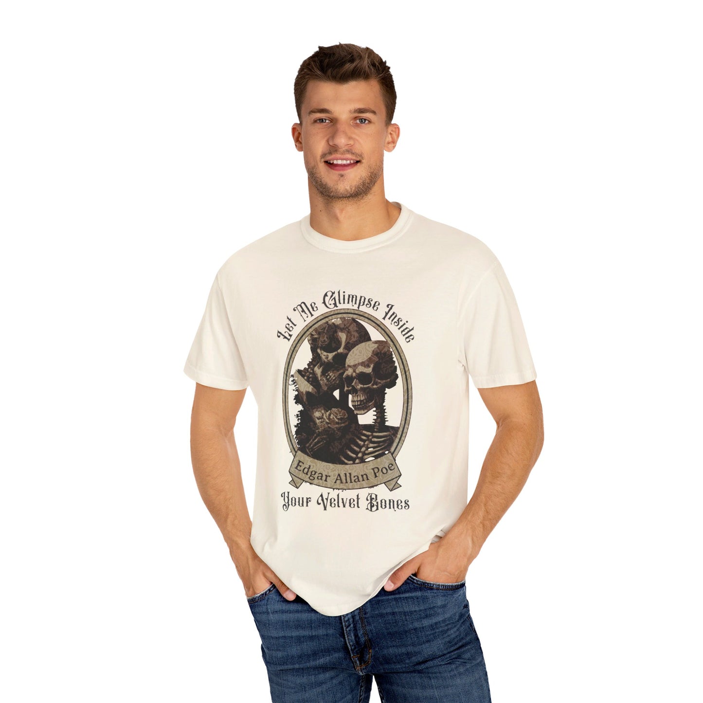 Edgar Allan Poe Shirt, Your Velvet Bones Tee, Book, Reading Lover Shirt, Halloween, Gothic, Light Academia Gifts, Comfort Colours TShirt T-Shirt Printify