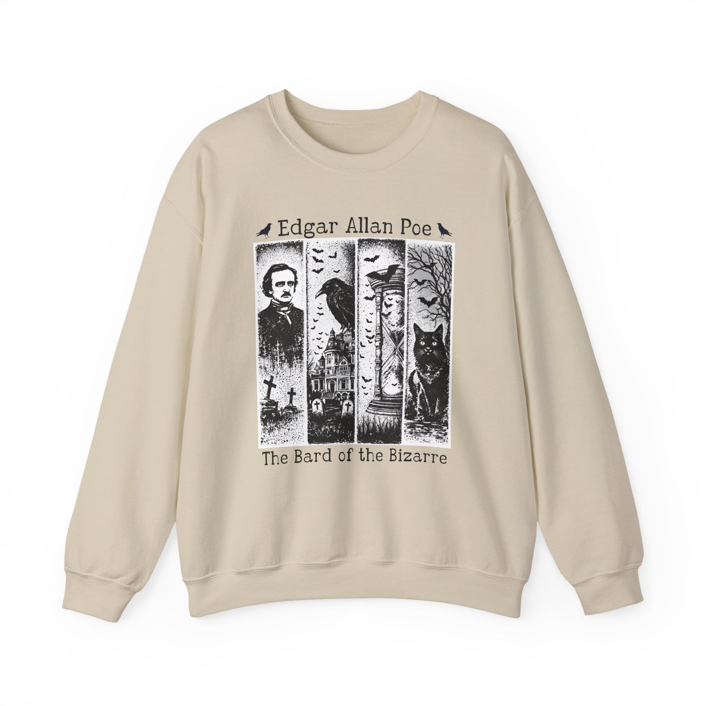 Edgar Allan Poe Sweatshirt The Raven Nevermore Gothic Horror Sweater Dark Academia Macabre Halloween Gift for Book Lovers Birthday Christmas Sweatshirt Printify Sand S