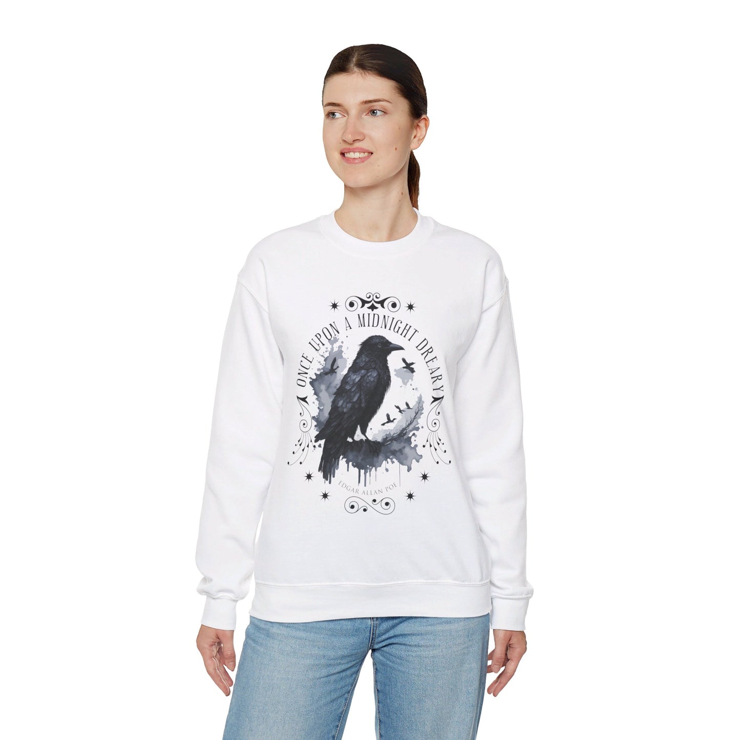Edgar Allan Poe, The Raven Sweatshirt, Poet, Poetry Lover Sweater, Book Lover, Haunting Gothic Gift, Light, Dark Academia, Horror Movie Top Sweatshirt Printify