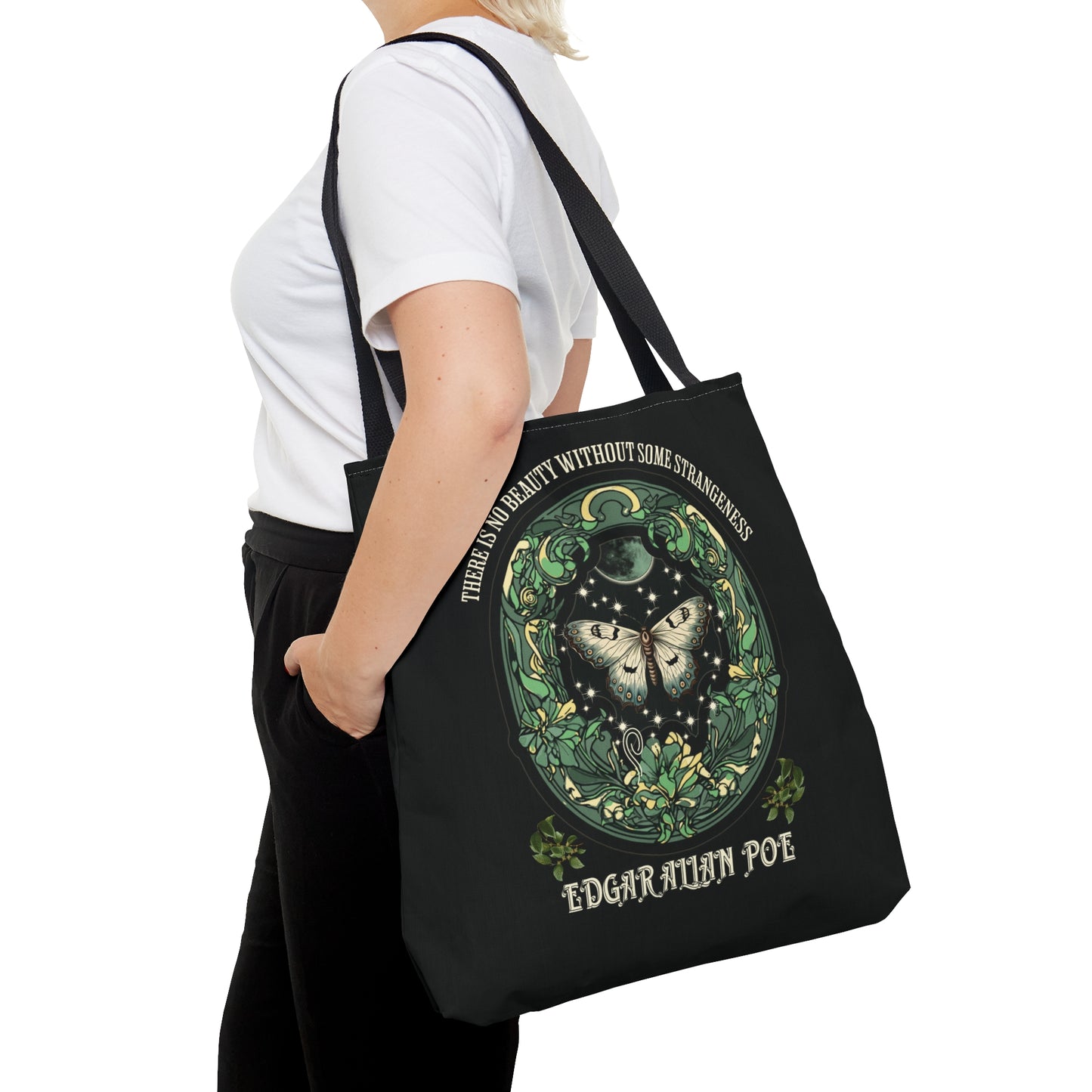 Edgar Allan Poe Tote Bag, Night Garden Botanical Shoulder Bag, Book, Library, Grocery, Travel Bag, Dark Academia, Bookish, Bookclub Gift, Bags Printify