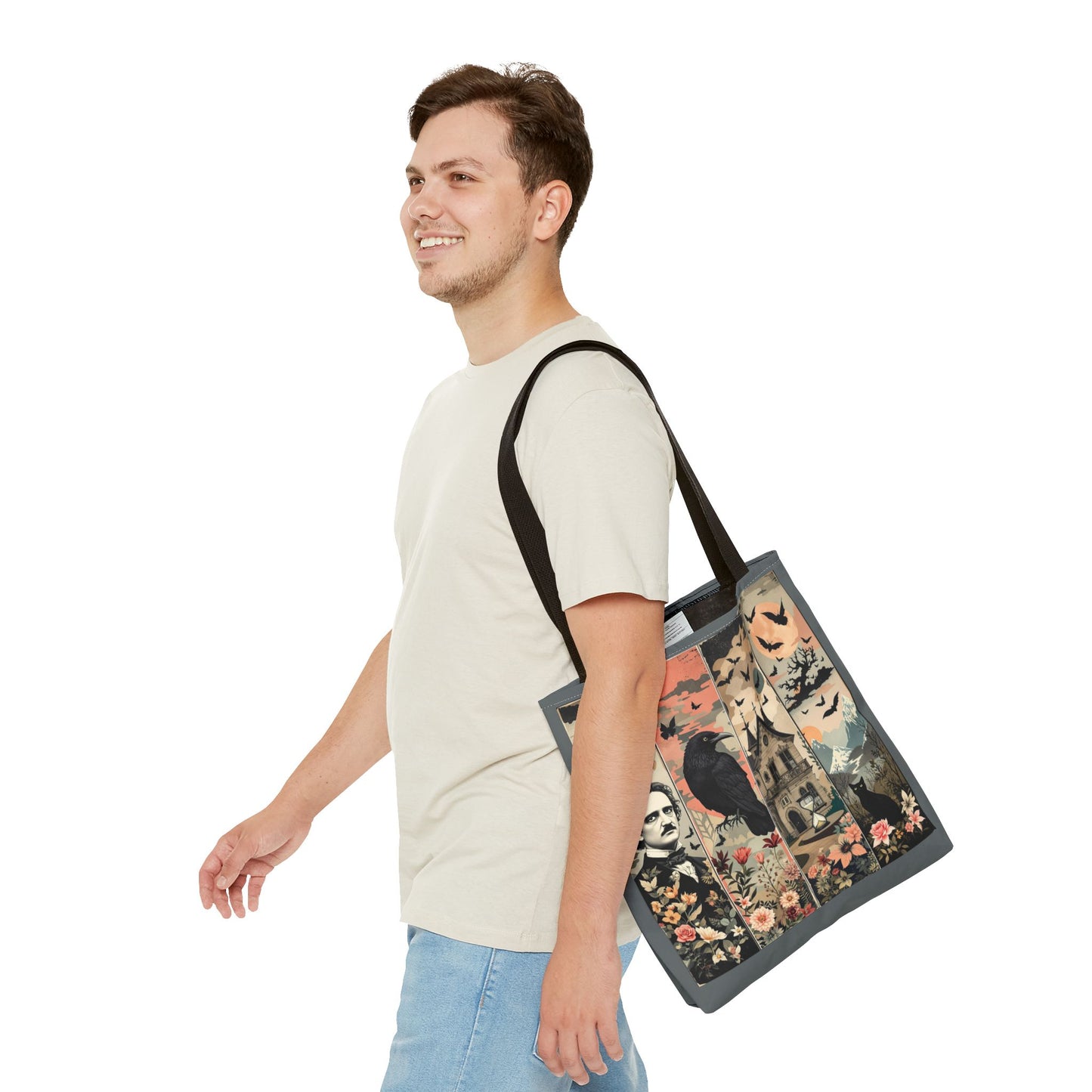 Edgar Allan Poe Tote Bag Gothic Literary Gift for Book Lover Dark Academia Macabre Accessory Halloween Tote Fall School Bag for Poetember Bags Printify