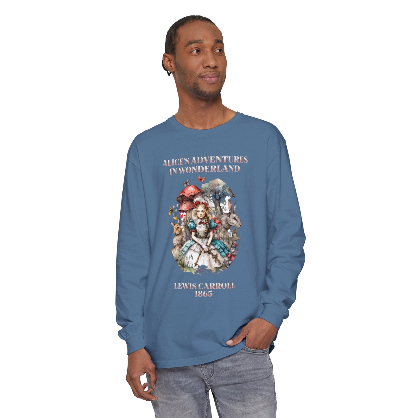 Alice in Wonderland Vintage Long Sleeve Shirt, Lewis Carroll Dark Academia TShirt, Mad Hatter Tea Party Queen of Hearts Bookish Booktok Gift Long-sleeve Printify