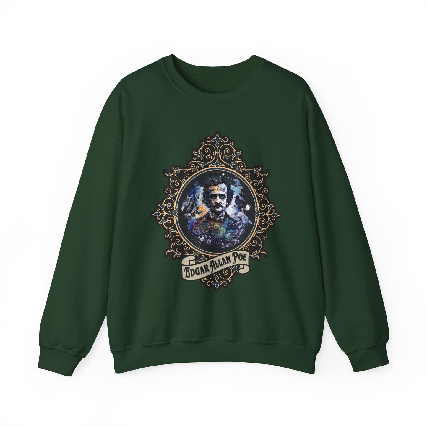 Edgar Allan Poe, Poet, Poetry Lover Sweatshirt, Book Lover, Halloween, Haunting Gothic Gift, Light, Dark Academia, Horror Movie Sweater Sweatshirt Printify S Forest Green