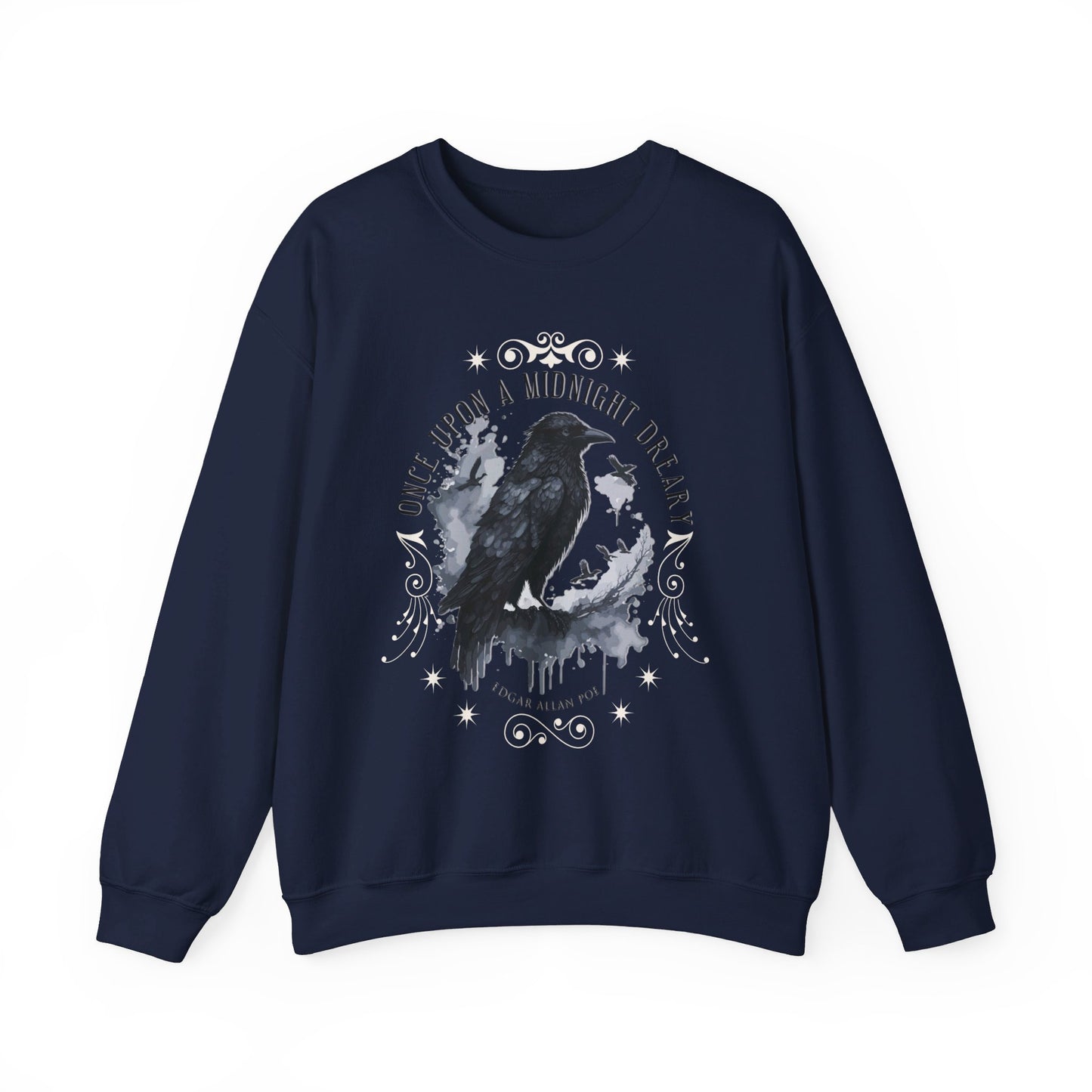 Edgar Allan Poe, The Raven Sweatshirt, Poet, Poetry Lover Sweater, Book Lover, Haunting Gothic Gift, Light, Dark Academia, Horror Movie Top Sweatshirt Printify S Navy