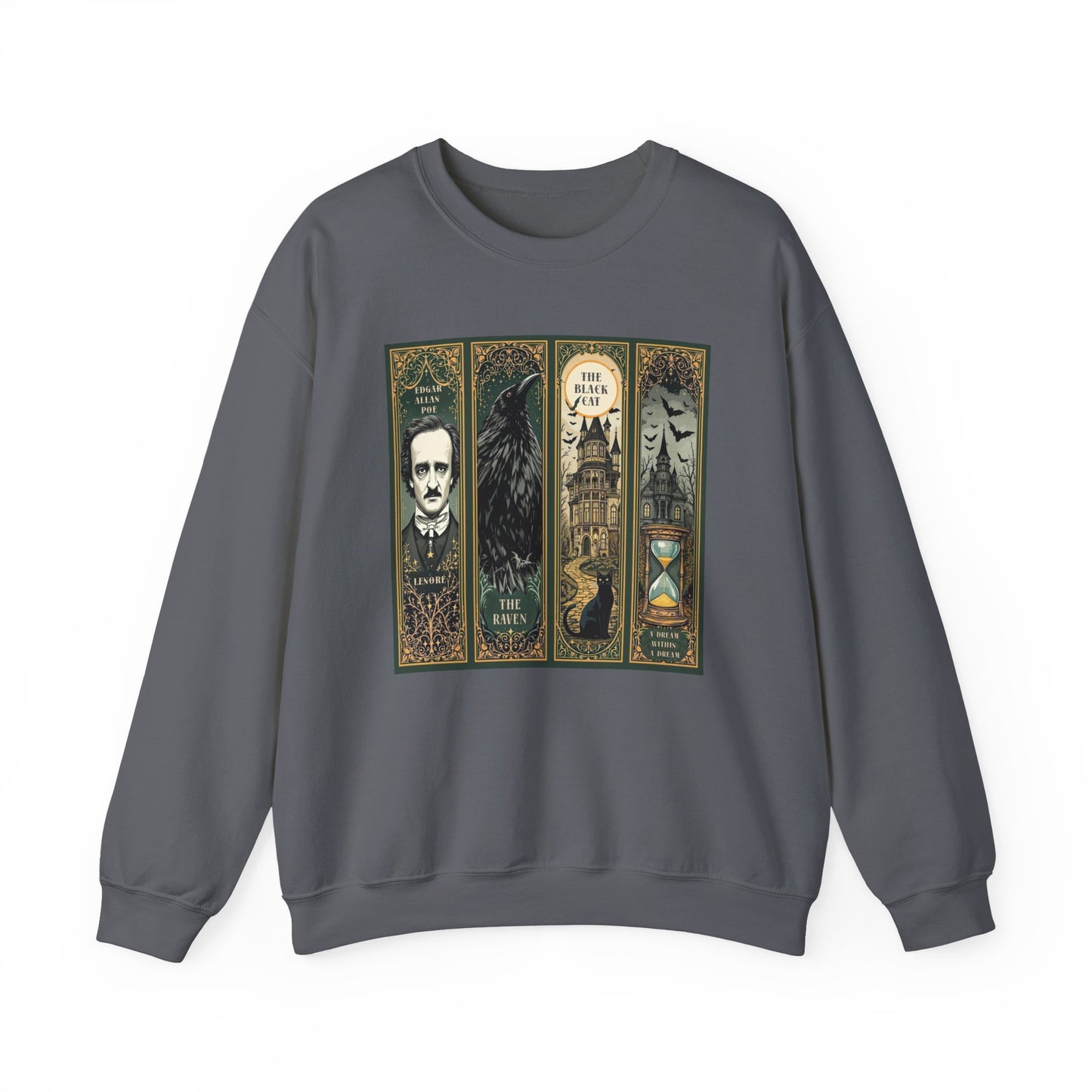 Edgar Allan Poe Sweatshirt The Raven Nevermore Gothic Horror Sweater Dark Academia Macabre Halloween Gift for Book Lovers Birthday Christmas Sweatshirt Printify Charcoal S