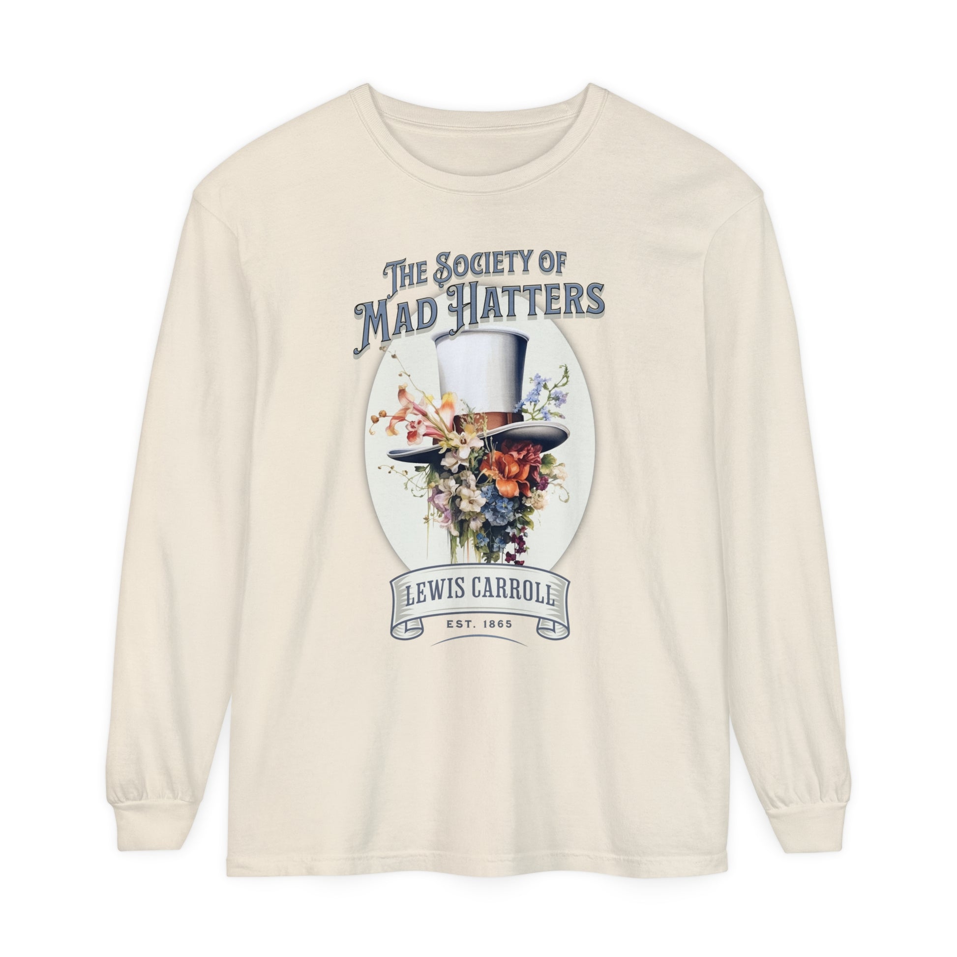 Alice in Wonderland Long Sleeve Shirt, Vintage Lewis Carroll The Mad Hatter TShirt, Tea Party, Queen of Hearts Bookish Booktok Academia Gift Long-sleeve Printify Ivory S