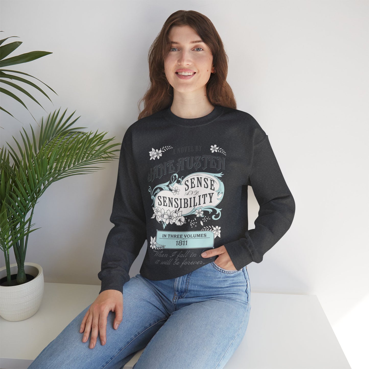 Jane Austen Sweatshirt, Sense & Sensibility Historical Romance Sweater, Bookish Literary Jane Austen Fan Art Gift, Gift for Her, Readers, Sweatshirt Printify