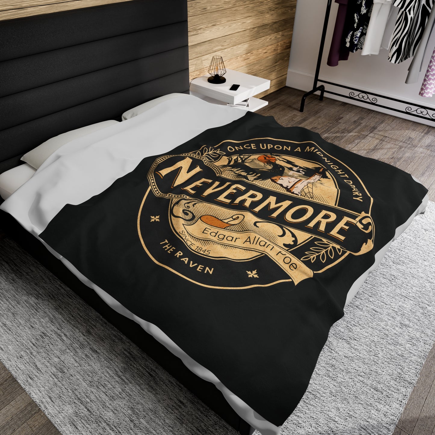Edgar Allan Poe, Nevermore The Raven Throw Blanket, Book Lover Reading Soft Blanket, Gothic Dark Academia, Horror Movie Watching Plush Throw All Over Prints Printify