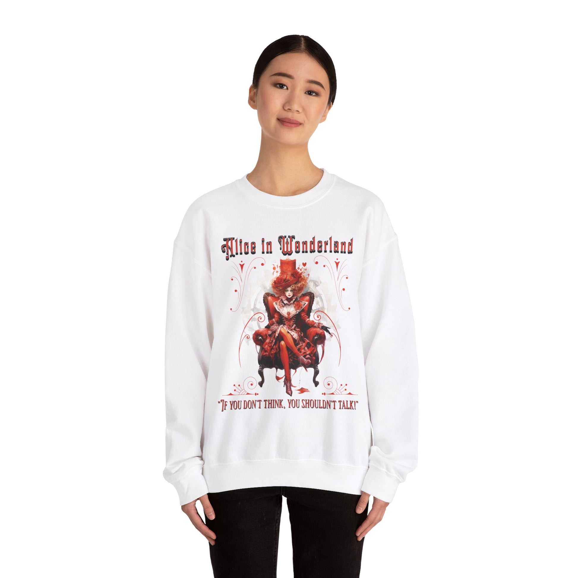 Queen of Hearts Sweatshirt, Alice In Wonderland Lewis Carroll Whimsigoth Academia Sweater Mad Hatter Tea Party Tee Bookish Booktok Gift Sweatshirt Printify