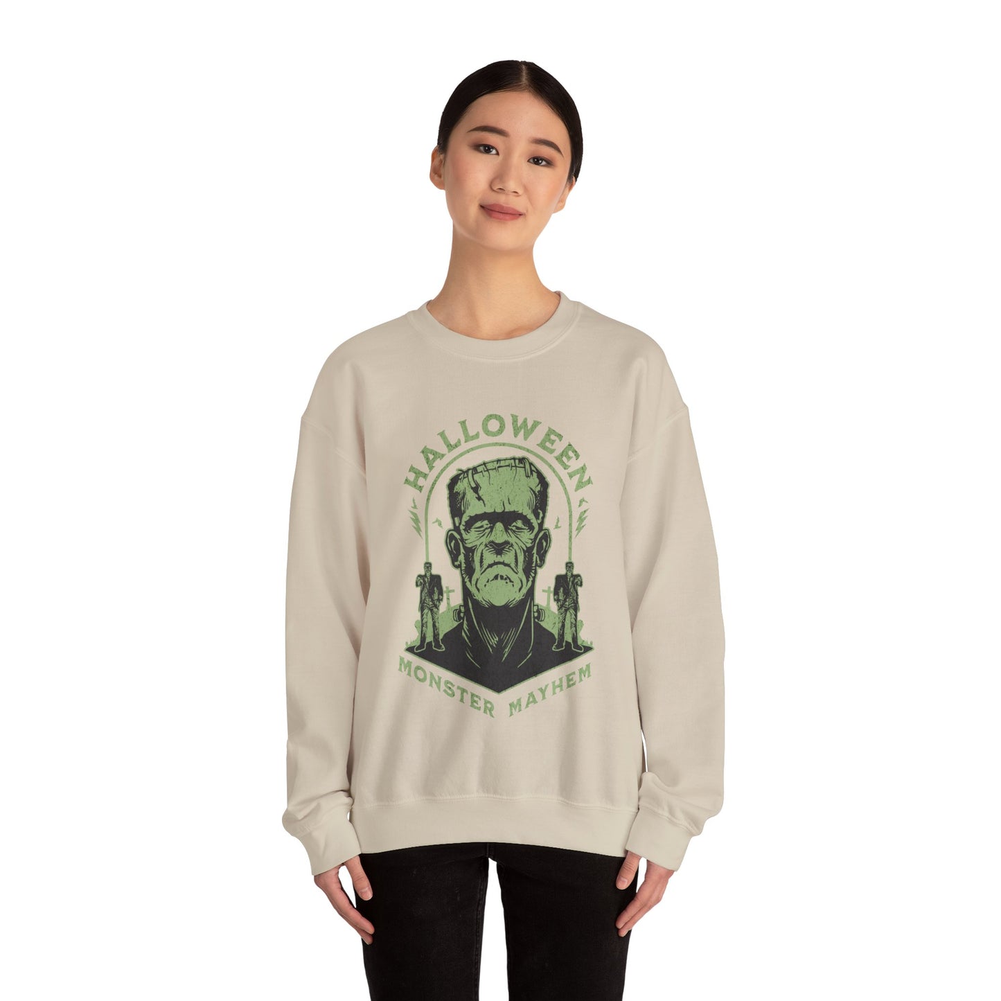 Vintage Halloween Frankenstein Monster Graphic Sweatshirt, Creepy Spooky Book Lover Gift, Horror Movie, Fall Festival Party Sweater. Sweatshirt Printify