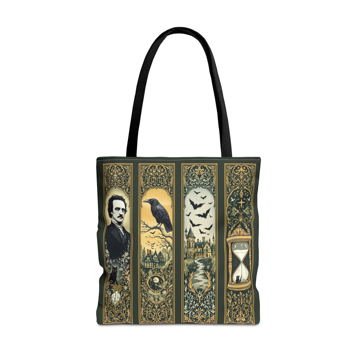Edgar Allan Poe Tote Bag Gothic Literary Gift for Book Lover Dark Academia Macabre Accessory Halloween Tote Fall School Bag for Poetember Bags Printify 18" × 18'' Black
