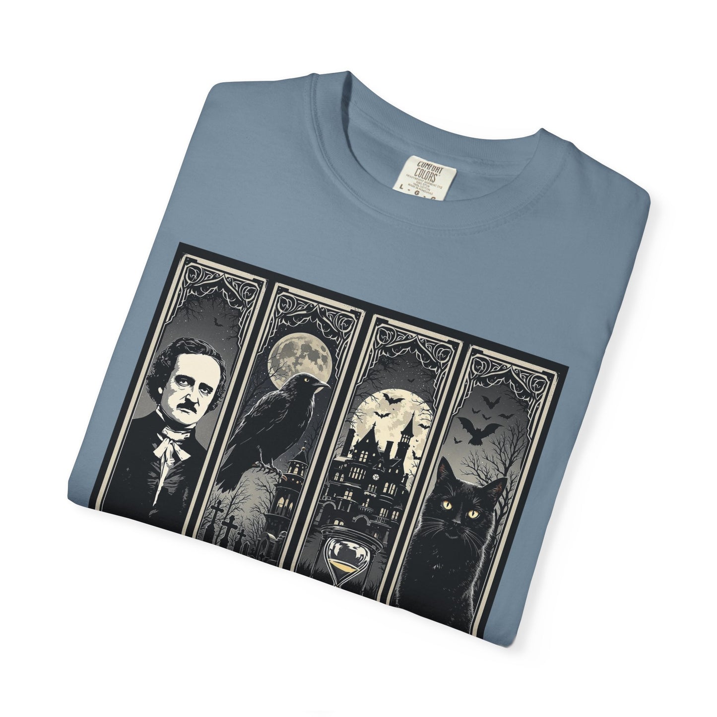 Edgar Allan Poe T-Shirt Gothic Graphic Tee The Raven Nevermore Quote Horror Literature Shirt Dark Academia Aesthetic Halloween Party Gift