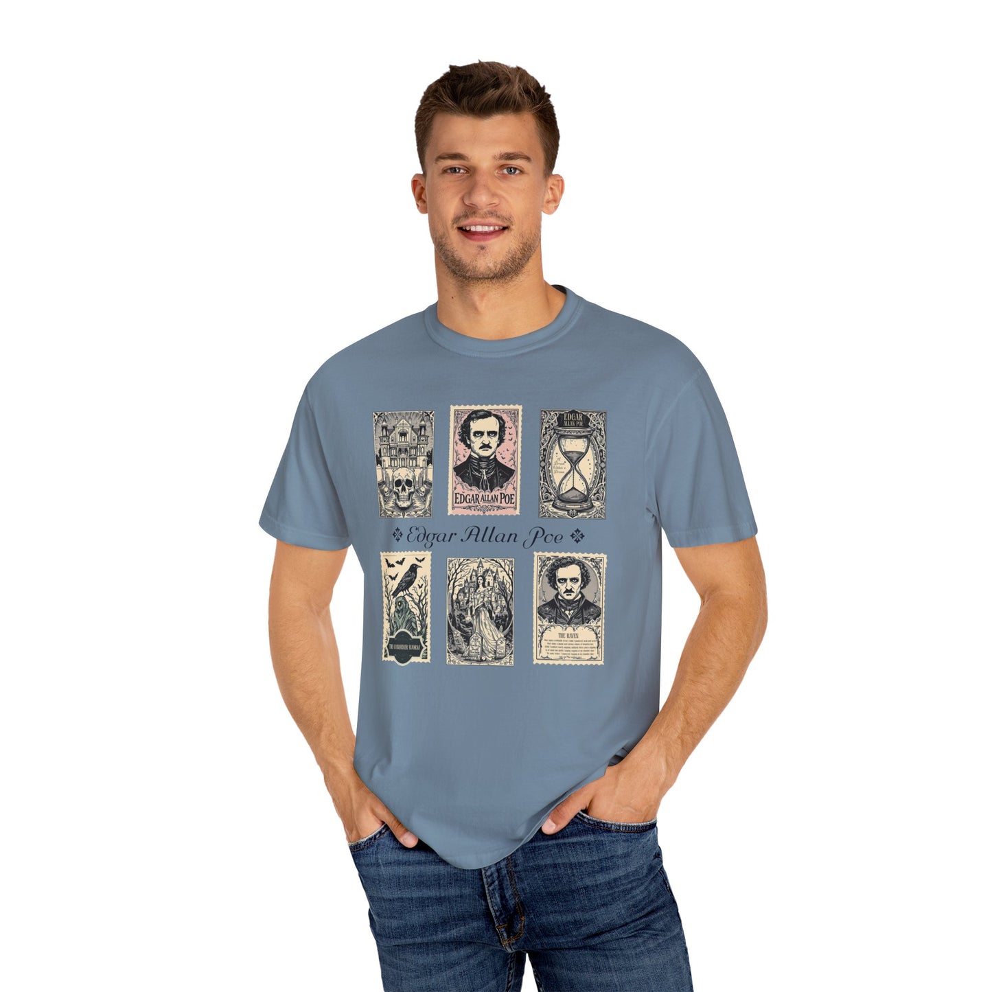 Edgar Allan Poe T-Shirt Gothic Graphic Tee The Raven Nevermore Quote Horror Literature Shirt Dark Academia Aesthetic Halloween Party Gift