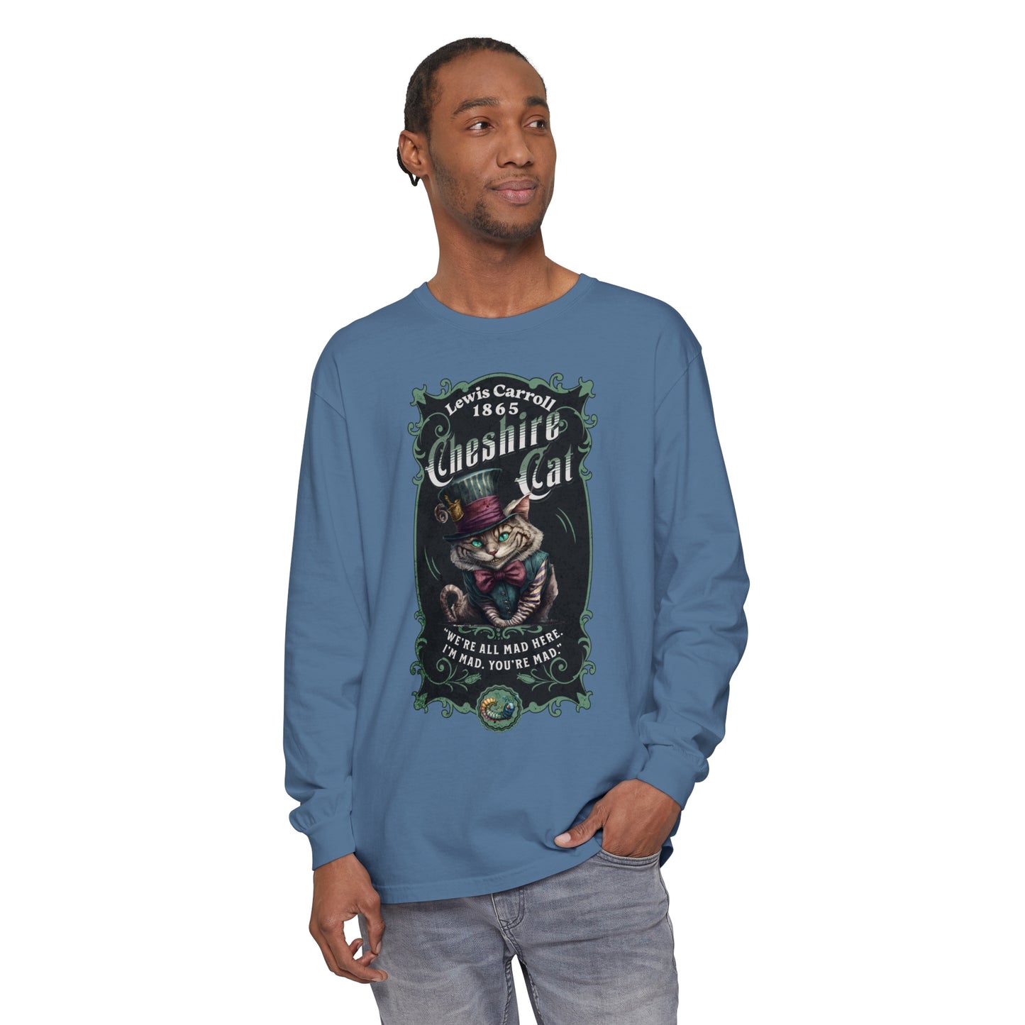 Cheshire Cat Long Sleeve Shirt, Alice in Wonderland, Lewis Carroll Dark Academia TShirt Mad Hatter Tea Party Bookish Book Lover Booktok Gift Long-sleeve Printify