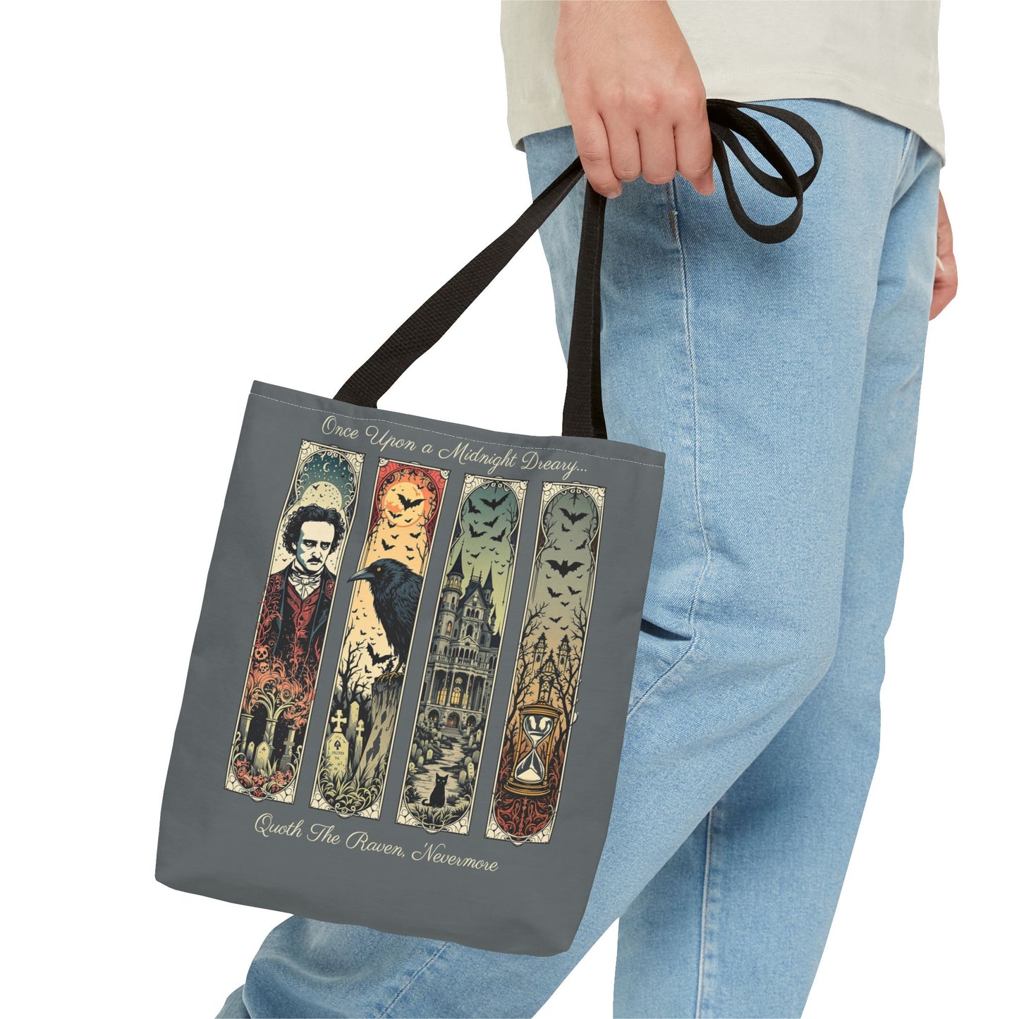 Edgar Allan Poe Tote Bag Gothic Literary Gift for Book Lover Dark Academia Macabre Accessory Halloween Tote Fall School Bag for Poetember Bags Printify