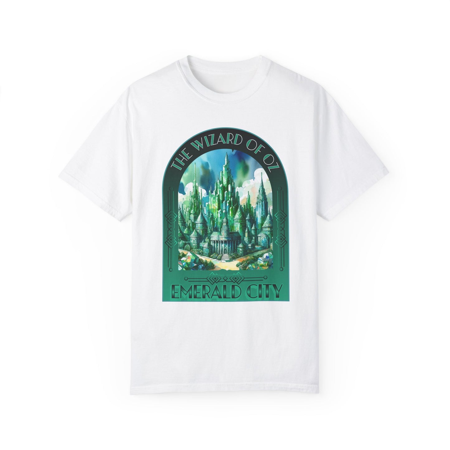 Emerald City T-Shirt, Wizard of Oz Tee, Garment-Dyed Unisex Shirt, Magical T-Shirt, Fantasy Apparel, Gifts for Broadway and Theatre Fans T-Shirt Printify White S