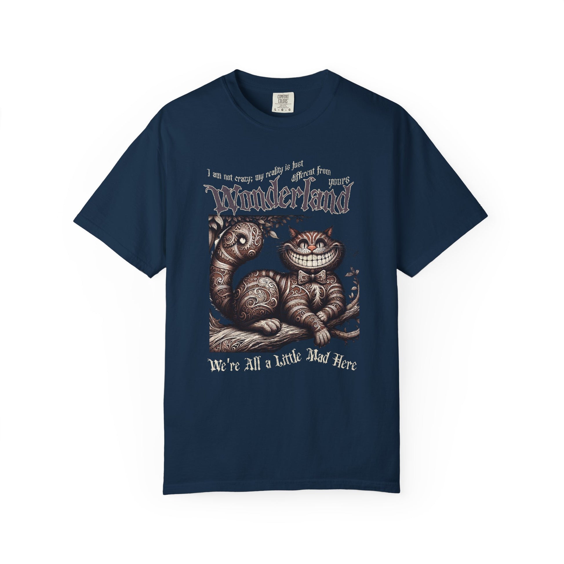 Cheshire Cat Alice in Wonderland TShirt Comfort Colors Oversized T-Shirt Dark Academia Mad Hatter Tea Party Bookish Book Lover Booktok Gift T-Shirt Printify True Navy S