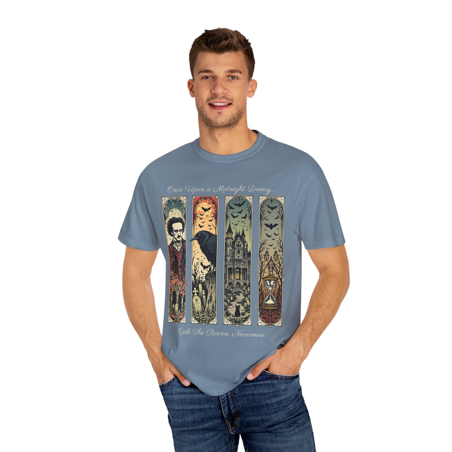 Edgar Allan Poe T-Shirt Gothic Graphic Tee The Raven Nevermore Quote Horror Literature Shirt Dark Academia Aesthetic Halloween Party Gift