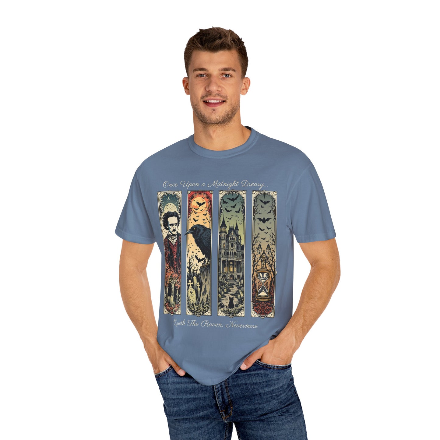 Edgar Allan Poe T-Shirt Gothic Graphic Tee The Raven Nevermore Quote Horror Literature Shirt Dark Academia Aesthetic Halloween Party Gift