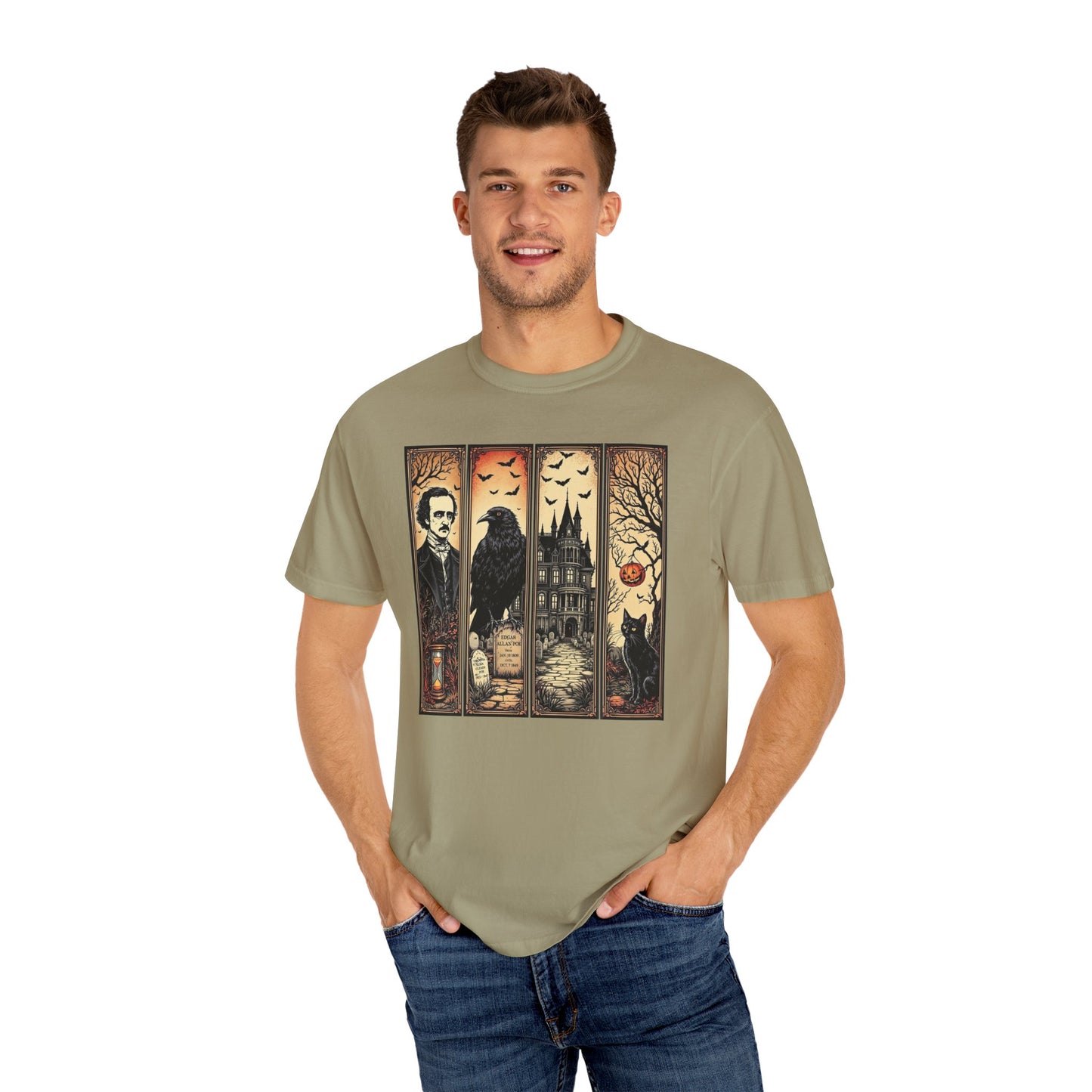 Edgar Allan Poe T-Shirt Gothic Graphic Tee The Raven Nevermore Quote Horror Literature Shirt Dark Academia Aesthetic Halloween Party Gift