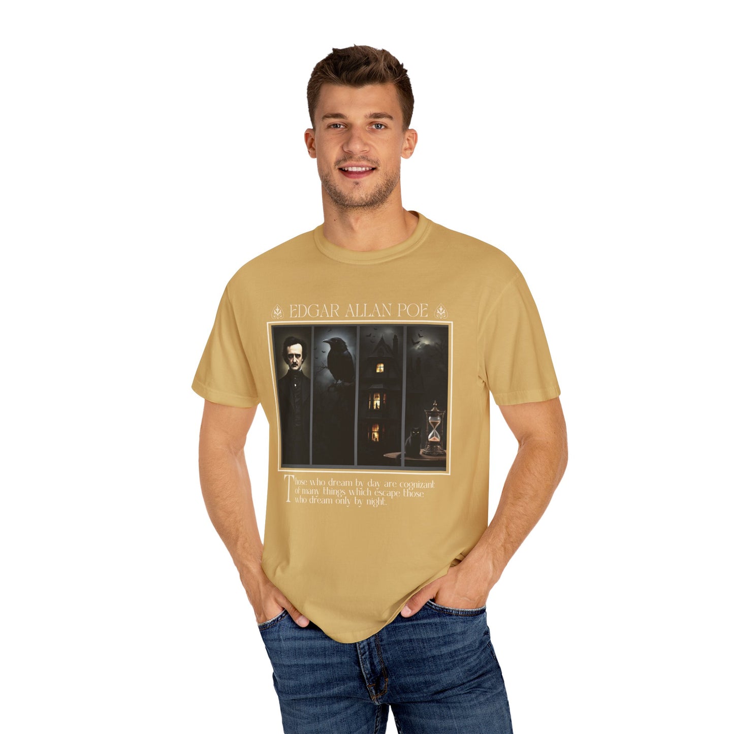 Edgar Allan Poe T-Shirt Gothic Graphic Tee The Raven Nevermore Quote Horror Literature Shirt Dark Academia Aesthetic Halloween Party Gift T-Shirt Printify