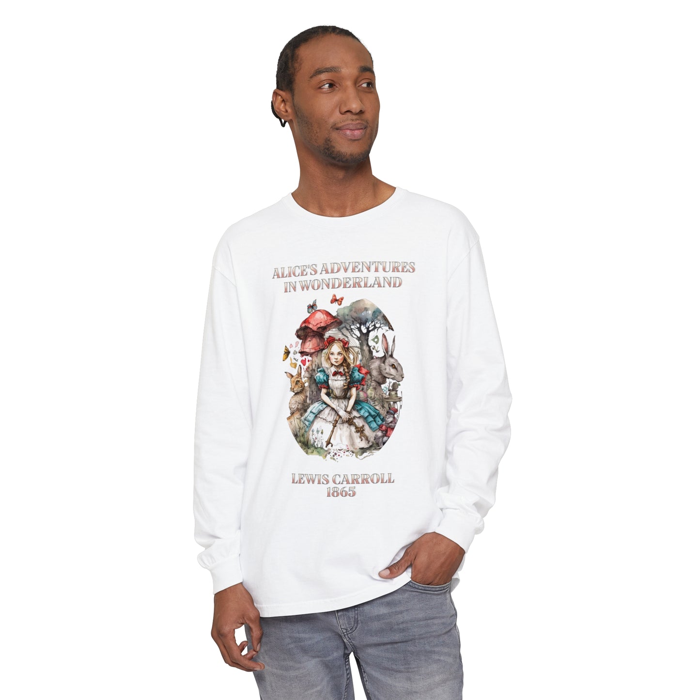 Alice in Wonderland Vintage Long Sleeve Shirt, Lewis Carroll Dark Academia TShirt, Mad Hatter Tea Party Queen of Hearts Bookish Booktok Gift Long-sleeve Printify